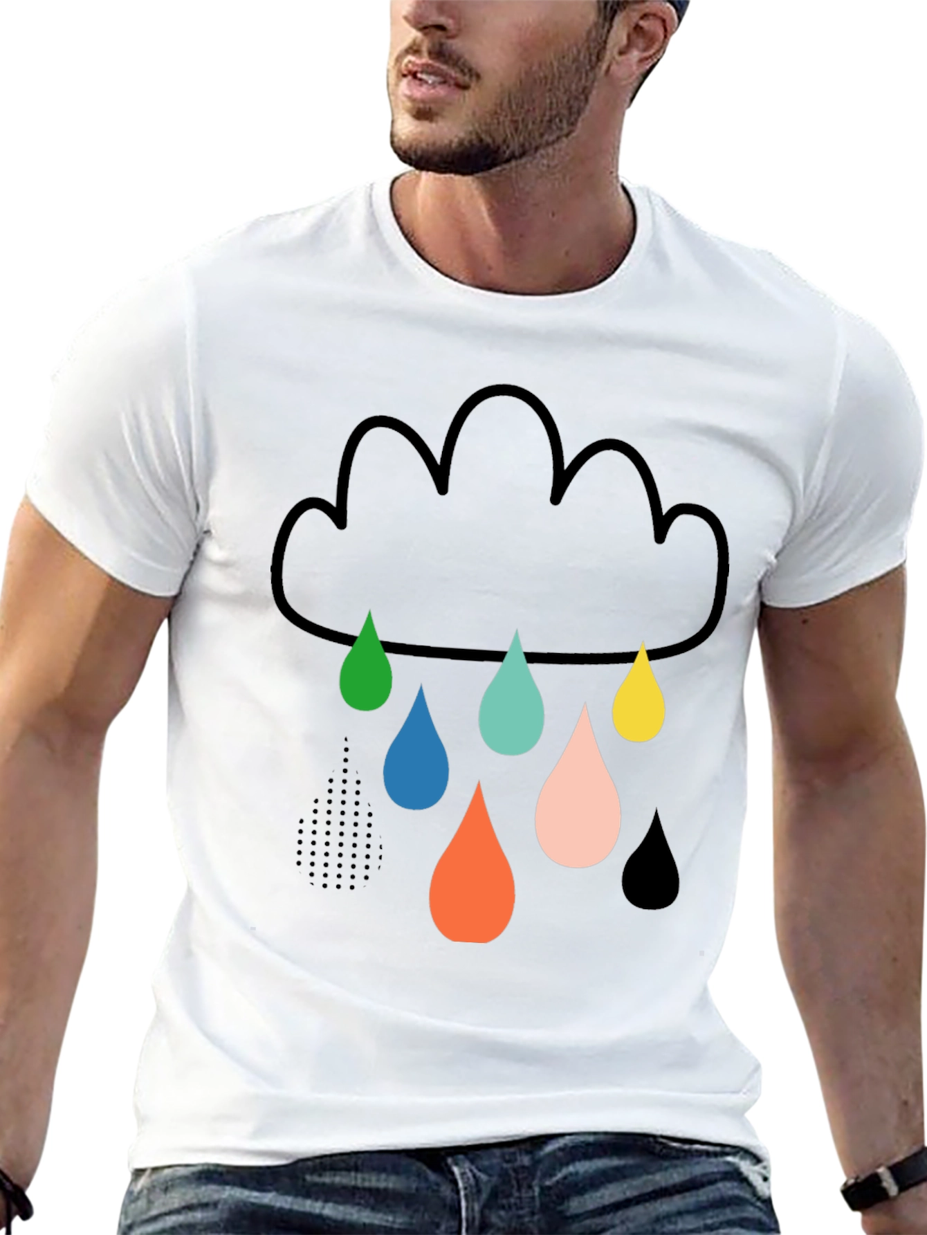 Fun Cloud Raindrop Graphic Tee - Soft Cotton T-Shirt