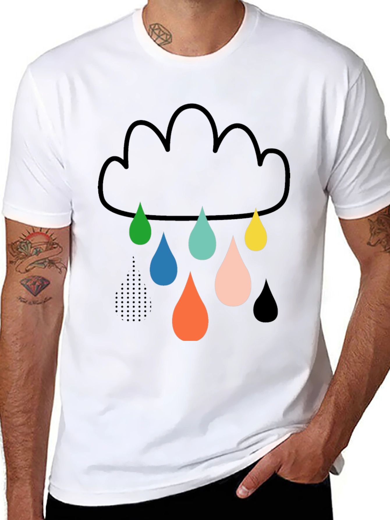 Fun Cloud Raindrop Graphic Tee - Soft Cotton T-Shirt