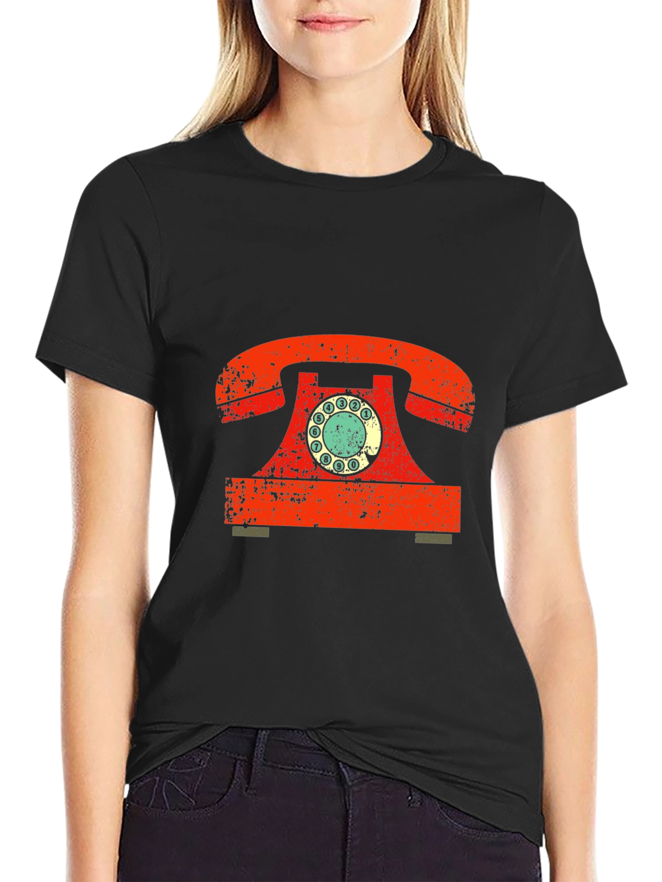 Retro Rotary Phone Graphic Tee - Vintage Style Black T-Shirt