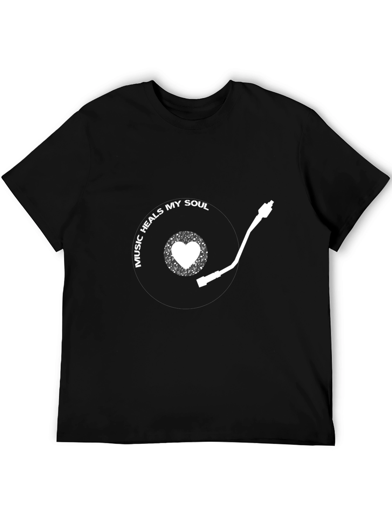 Music Heals My Soul Black T-Shirt - Vinyl Record Design