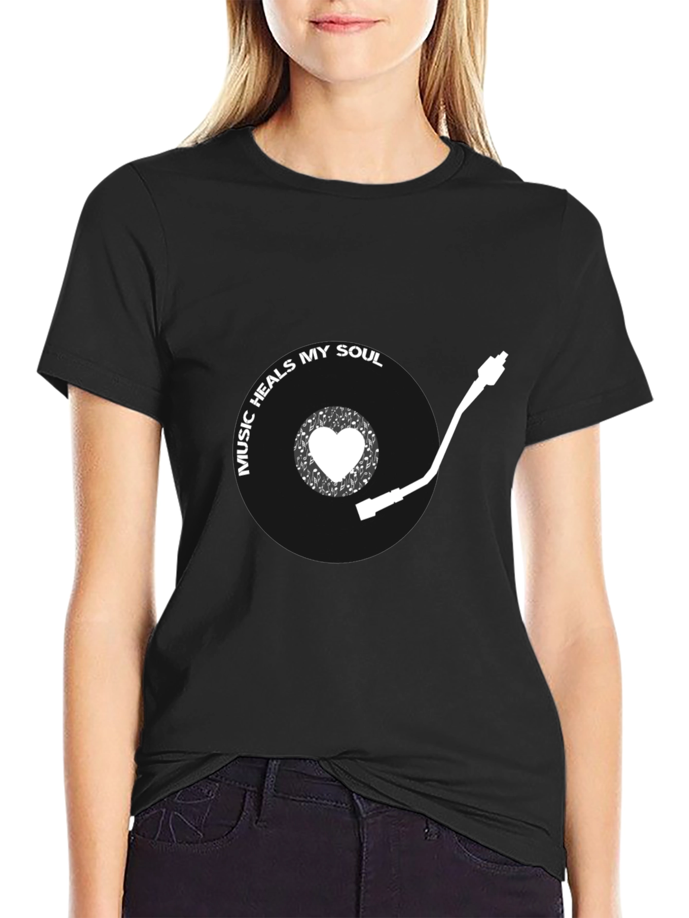 Music Heals My Soul Black T-Shirt - Vinyl Record Design