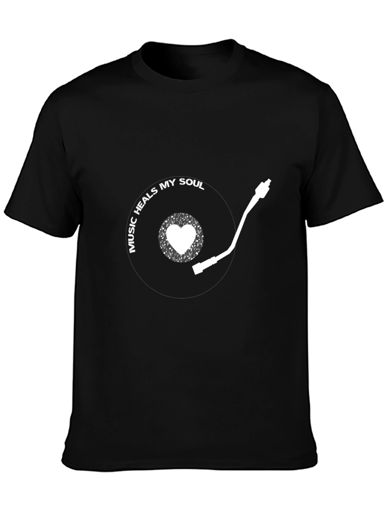 Music Heals My Soul Black T-Shirt - Vinyl Record Design