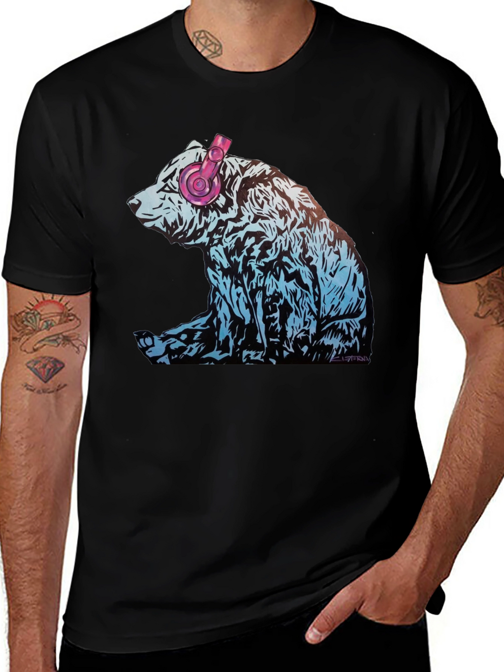 Bear with Headphones Graphic T-Shirt