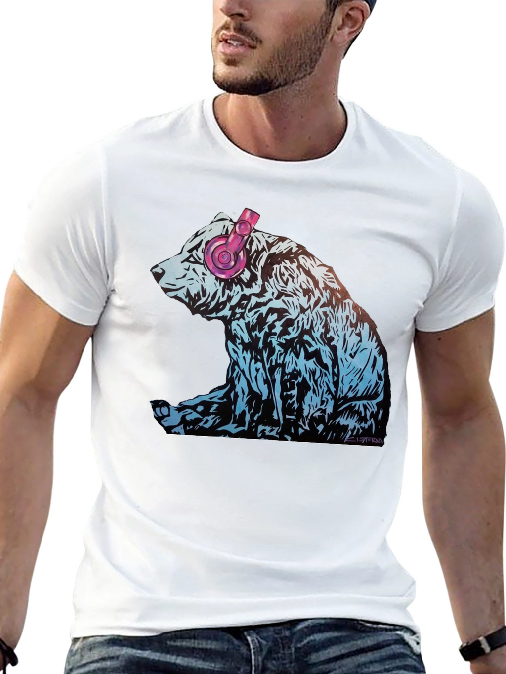 Bear with Headphones Graphic T-Shirt