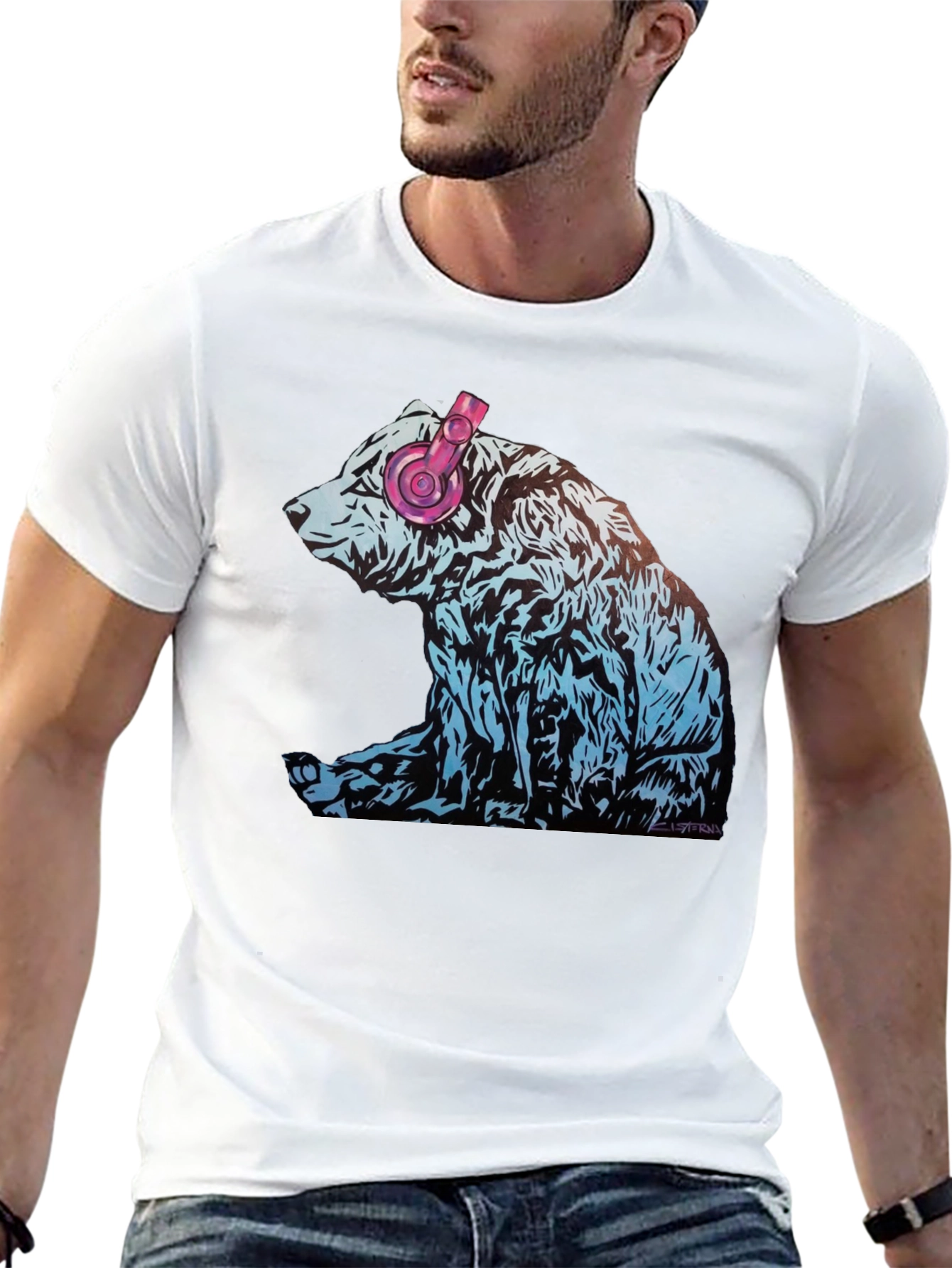 Bear with Headphones Graphic T-Shirt
