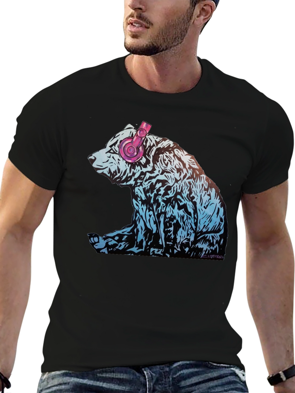 Bear with Headphones Graphic T-Shirt