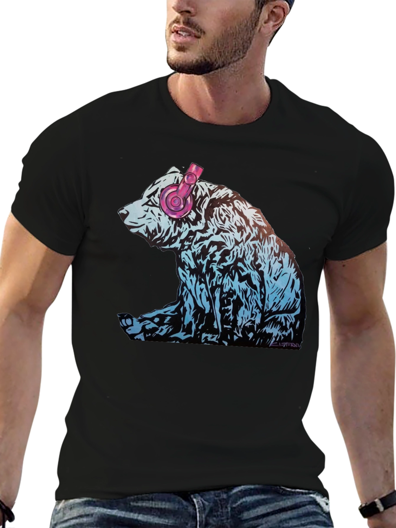Bear with Headphones Graphic T-Shirt