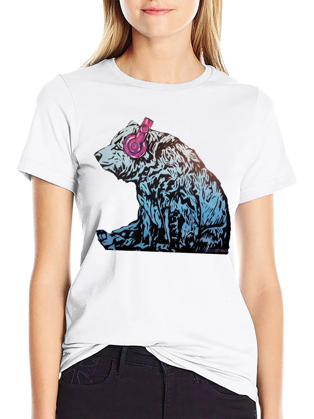 Bear with Headphones Graphic T-Shirt