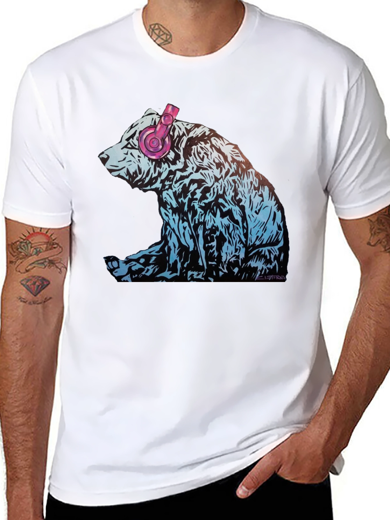 Bear with Headphones Graphic T-Shirt