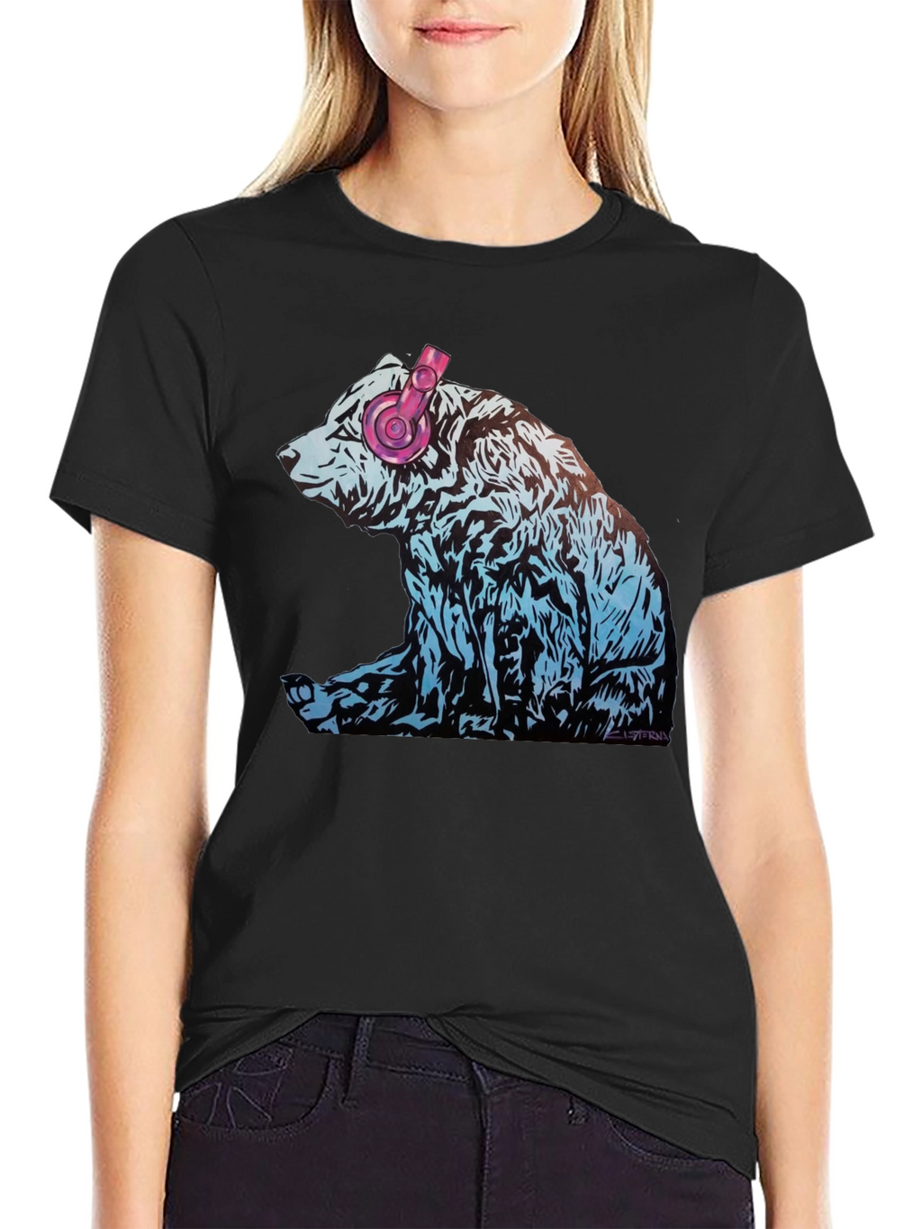 Bear with Headphones Graphic T-Shirt