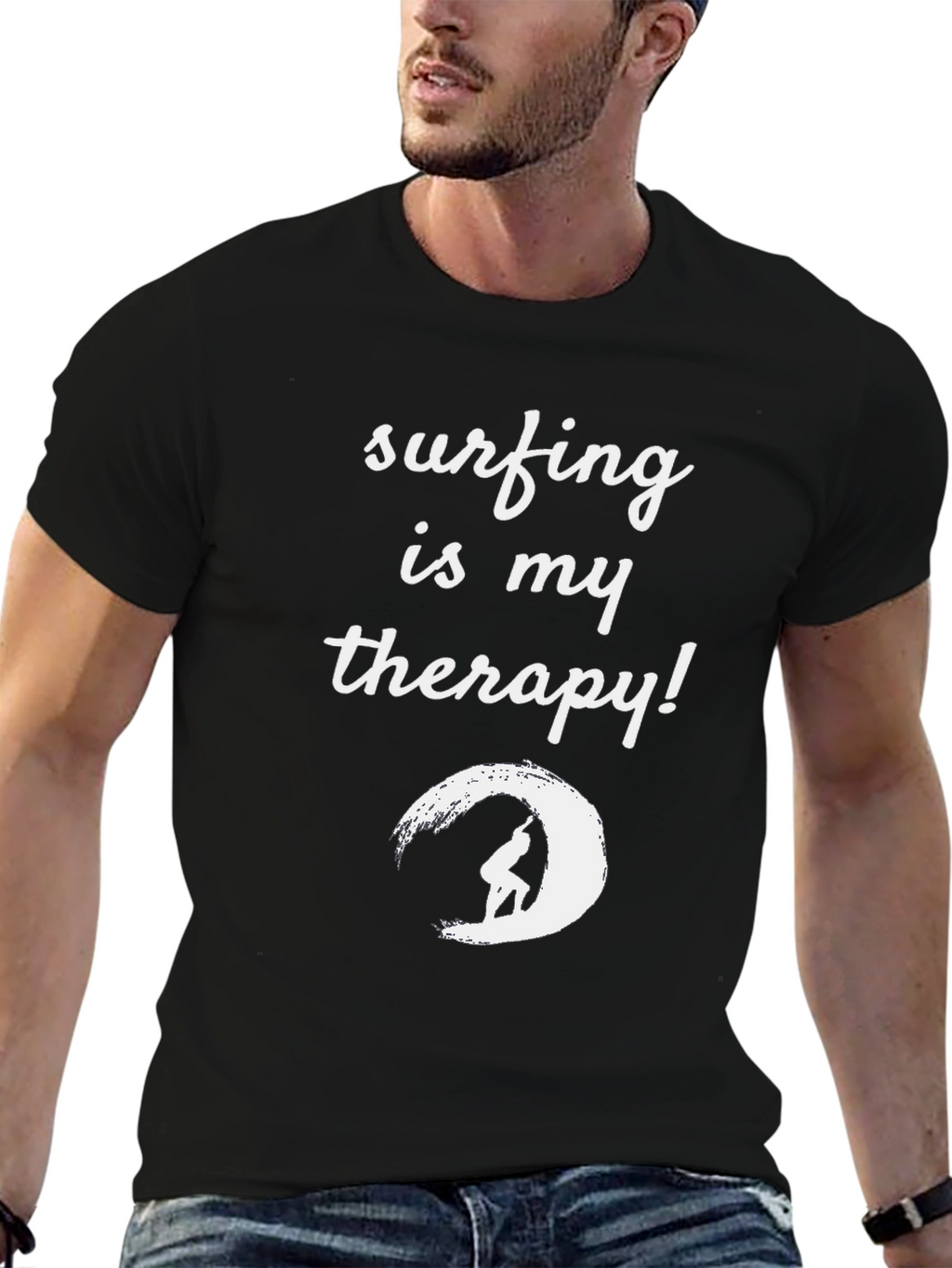 Surfing Therapy T-Shirt - Black Graphic Tee