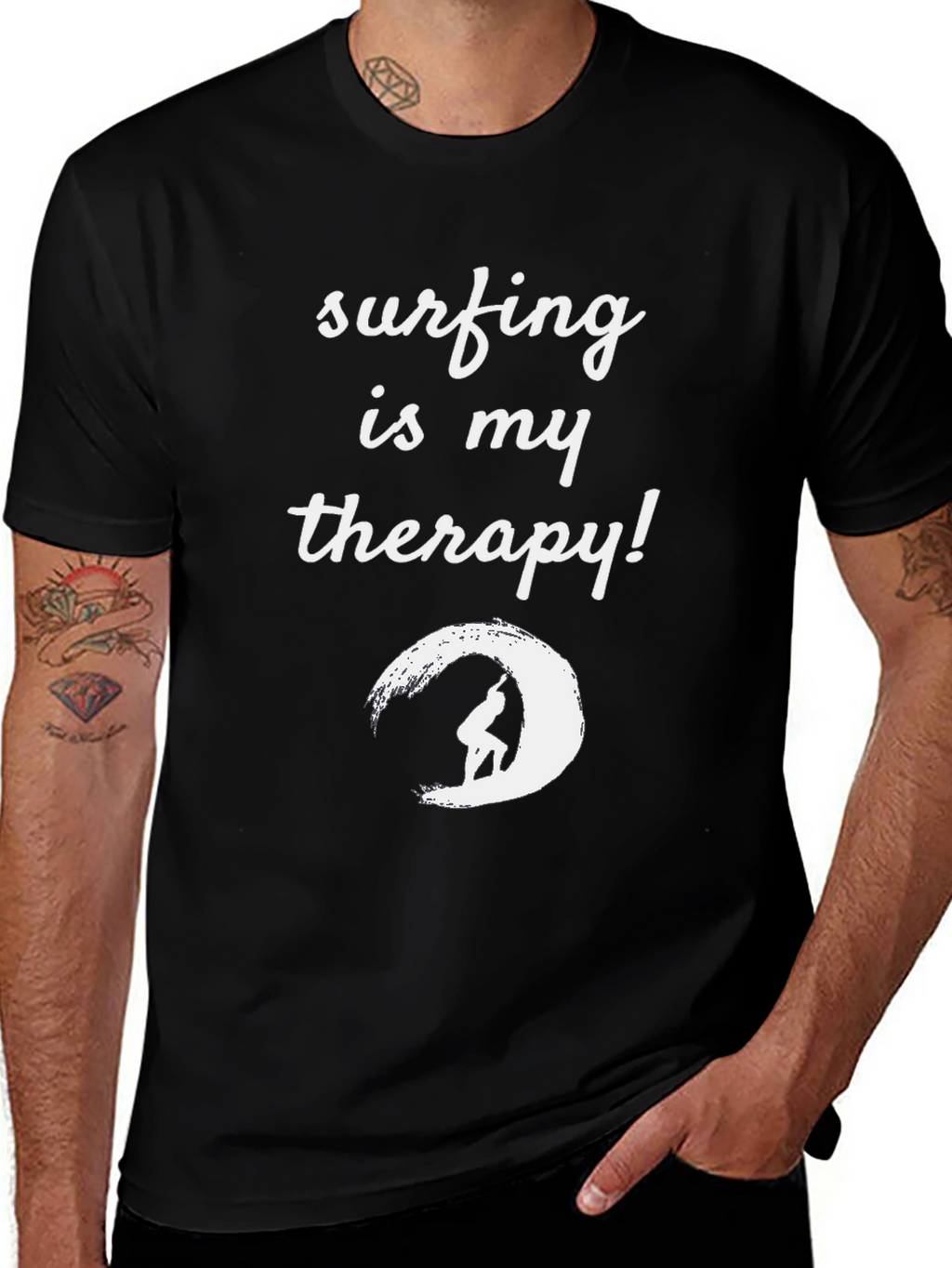 Surfing Therapy T-Shirt - Black Graphic Tee