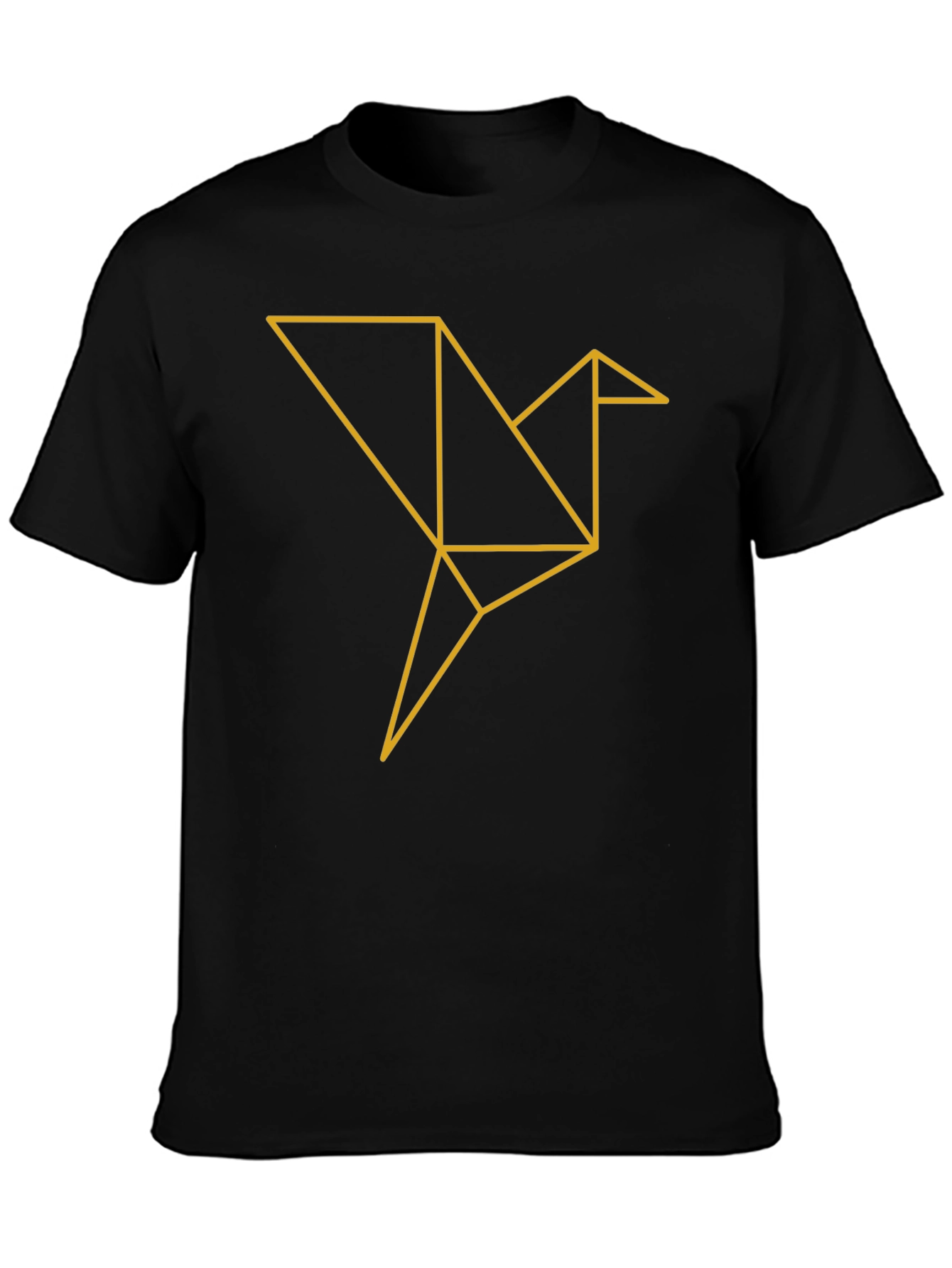 Geometric Origami Bird Graphic Tee - Soft Black Cotton