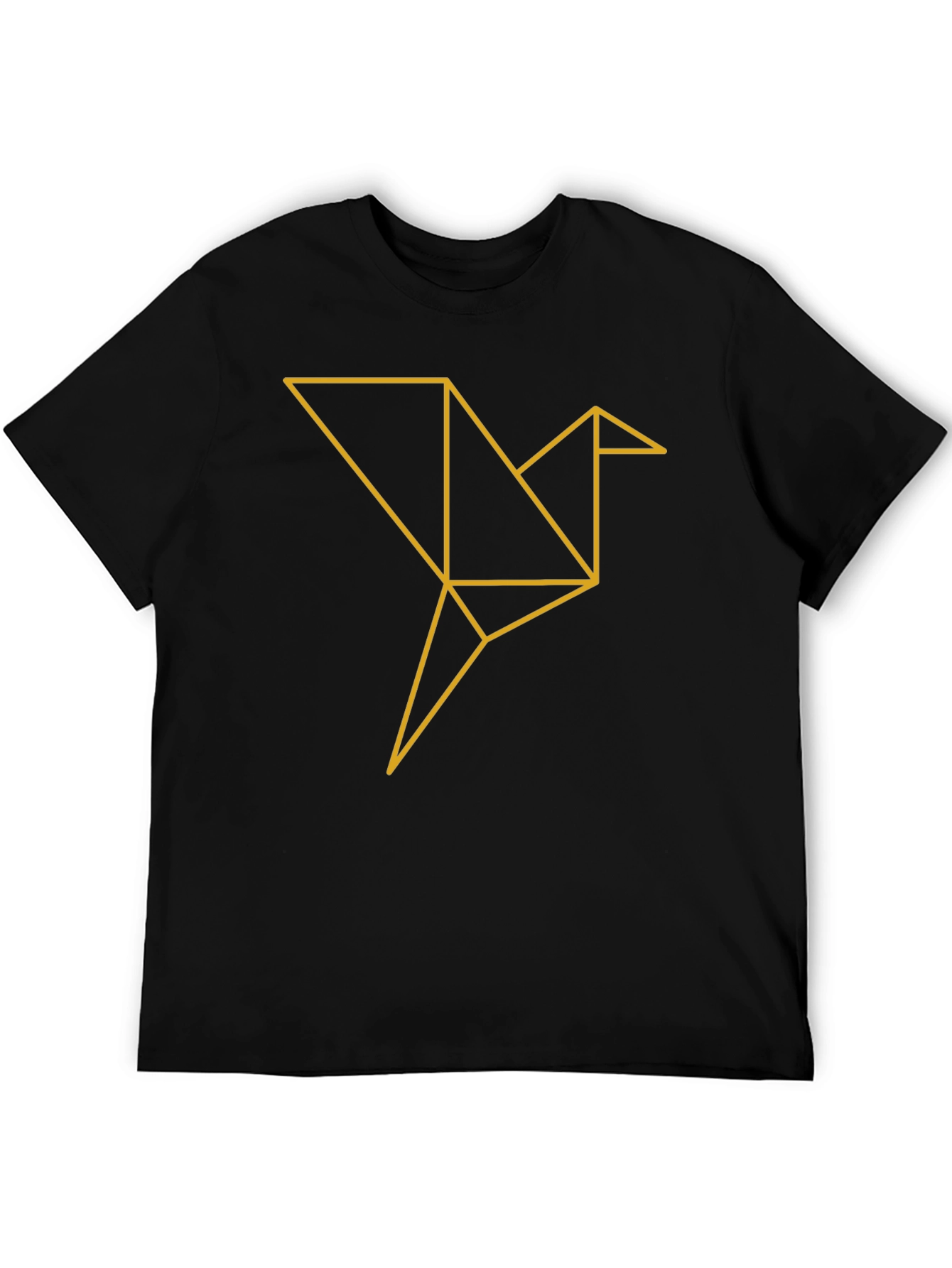 Geometric Origami Bird Graphic Tee - Soft Black Cotton