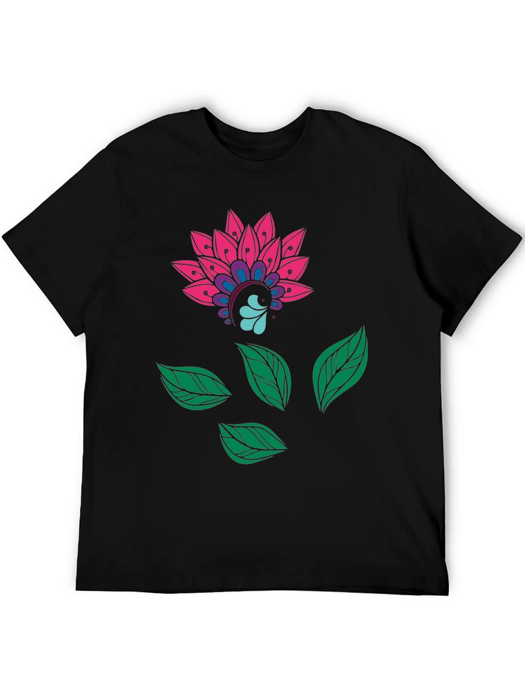 Floral Mandala Print Black Tee