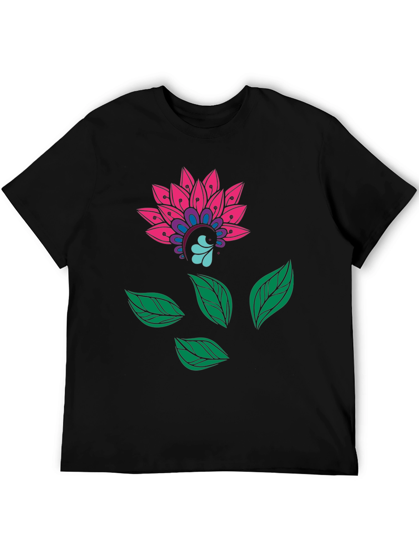 Floral Mandala Print Black Tee