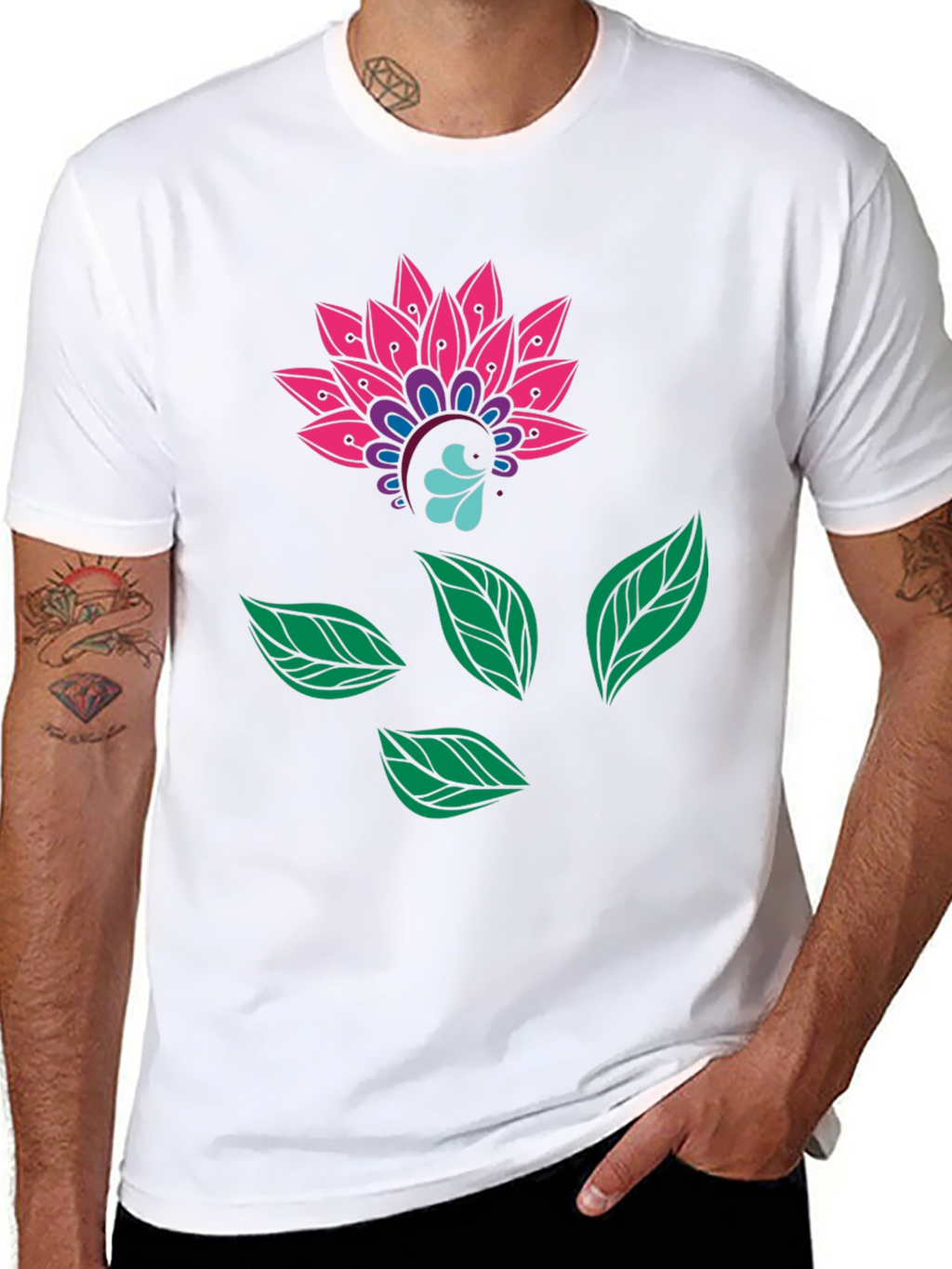 Floral Mandala Print Black Tee