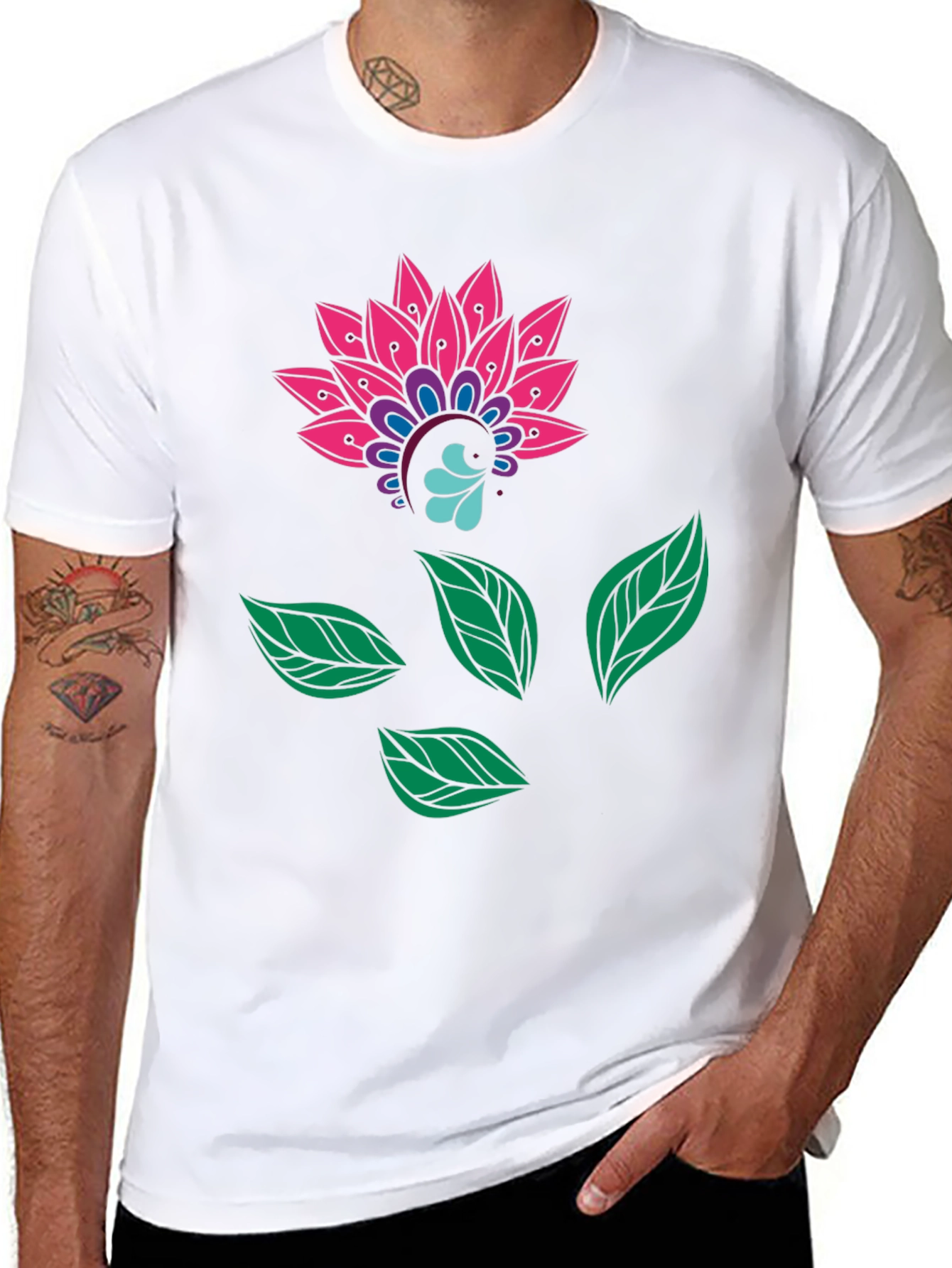 Floral Mandala Print Black Tee