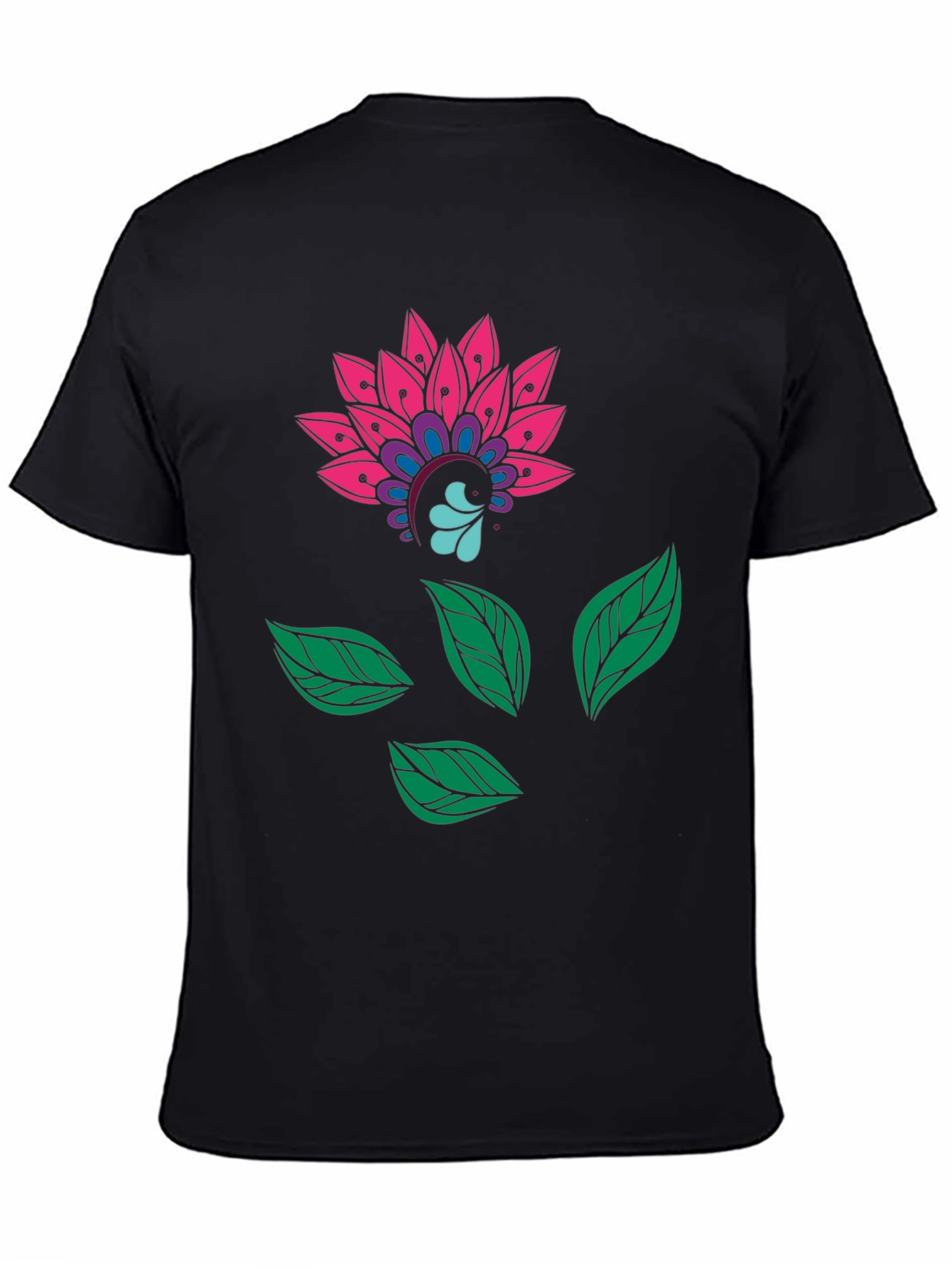 Floral Mandala Print Black Tee