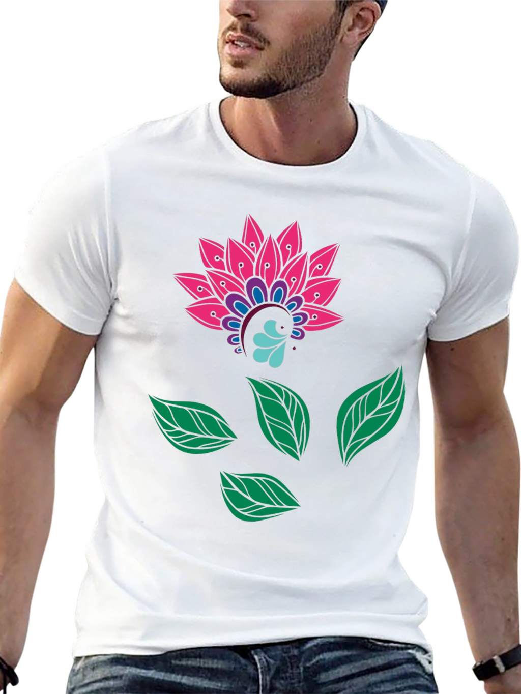 Floral Mandala Print Black Tee