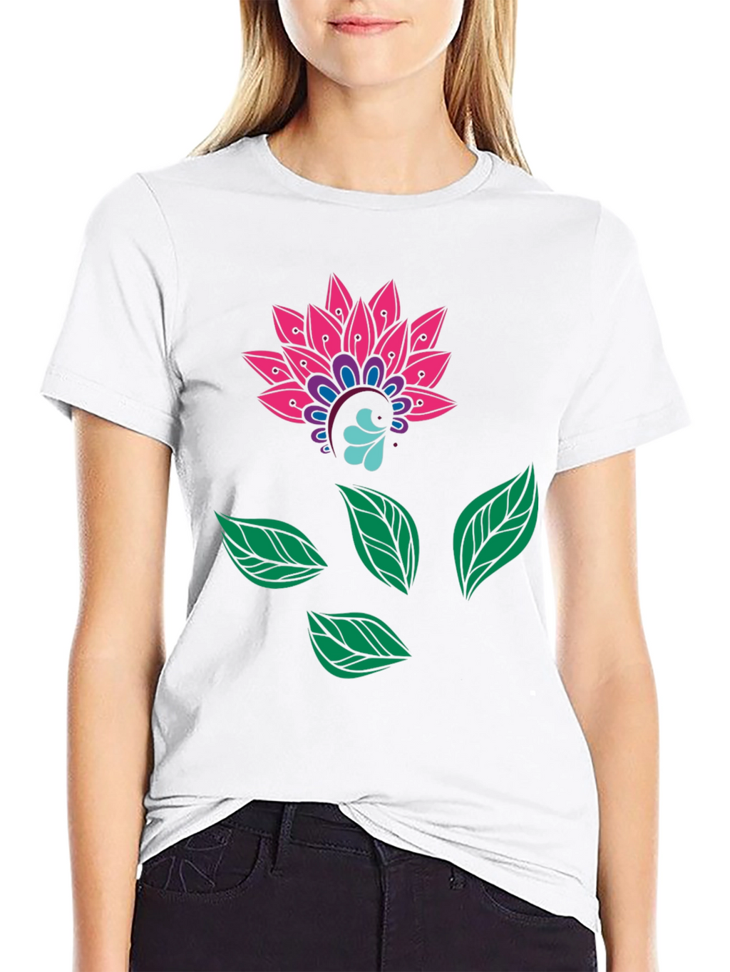 Floral Mandala Print Black Tee