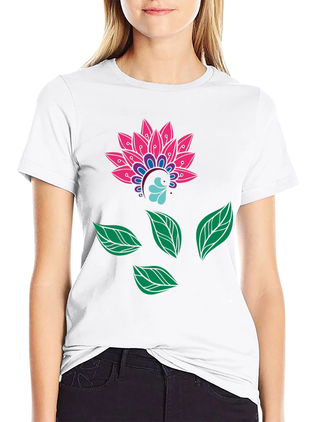 Floral Mandala Print Black Tee