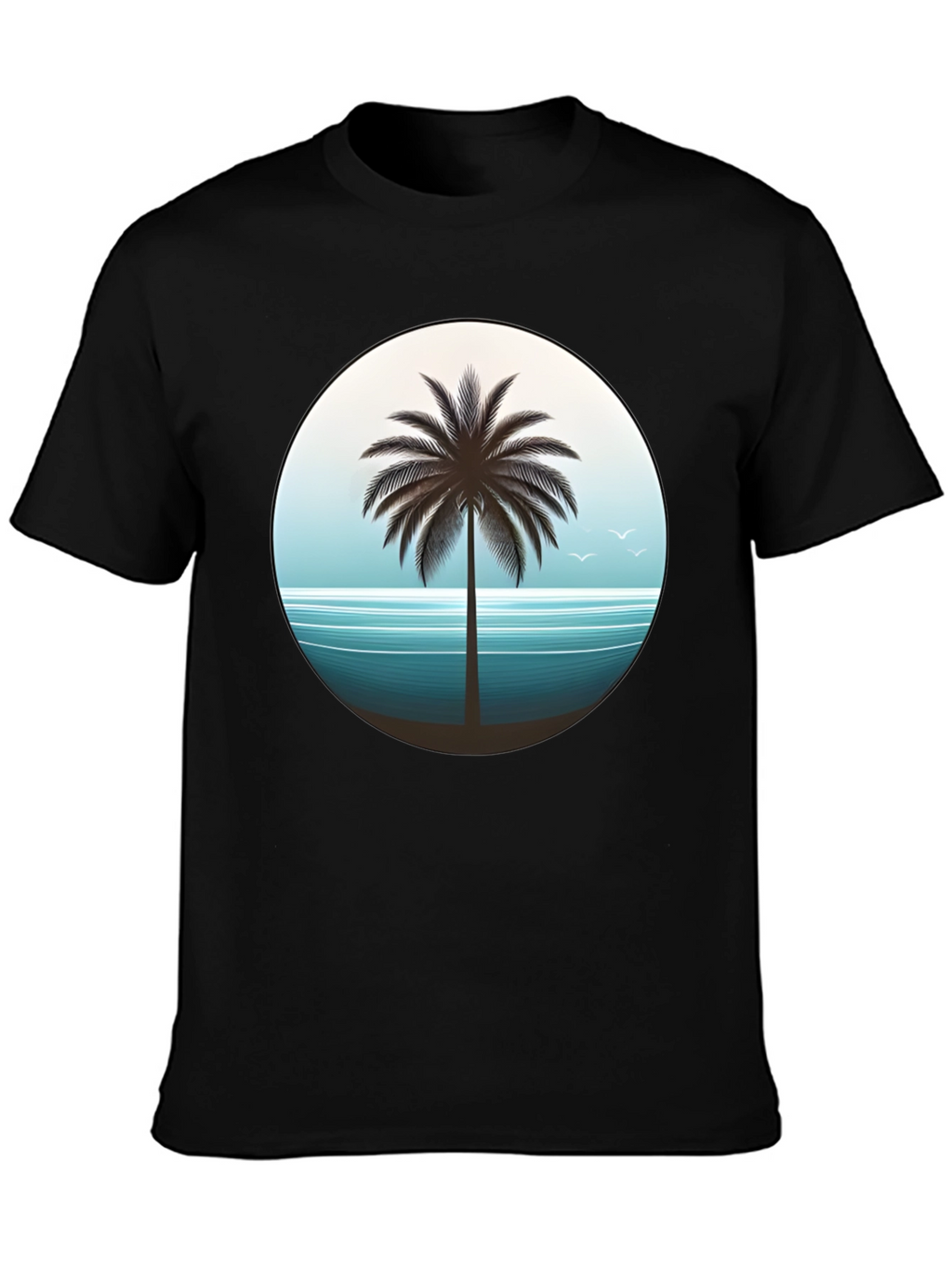 Tropical Palm Tree Graphic Tee - Black Cotton T-Shirt