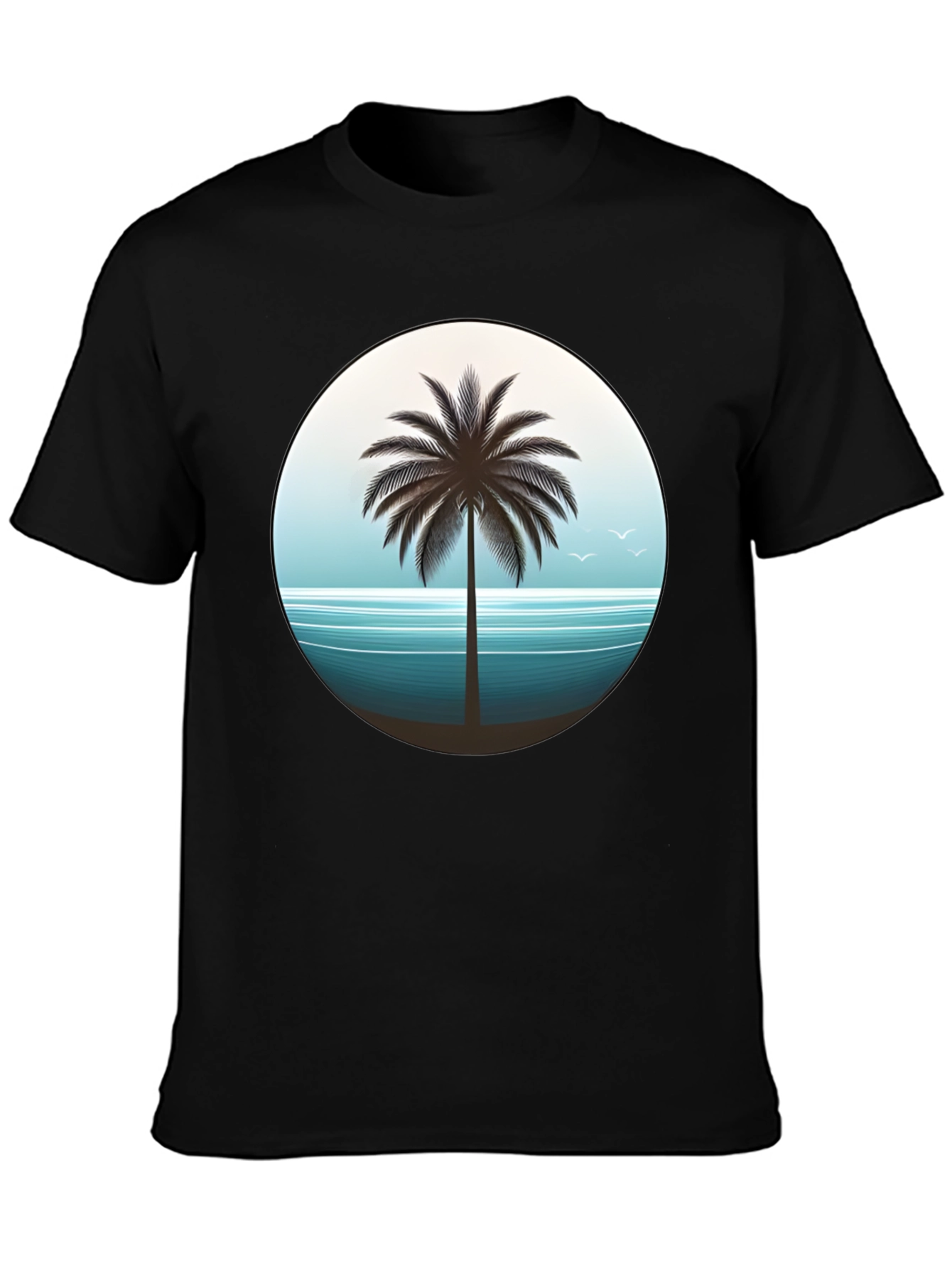 Tropical Palm Tree Graphic Tee - Black Cotton T-Shirt