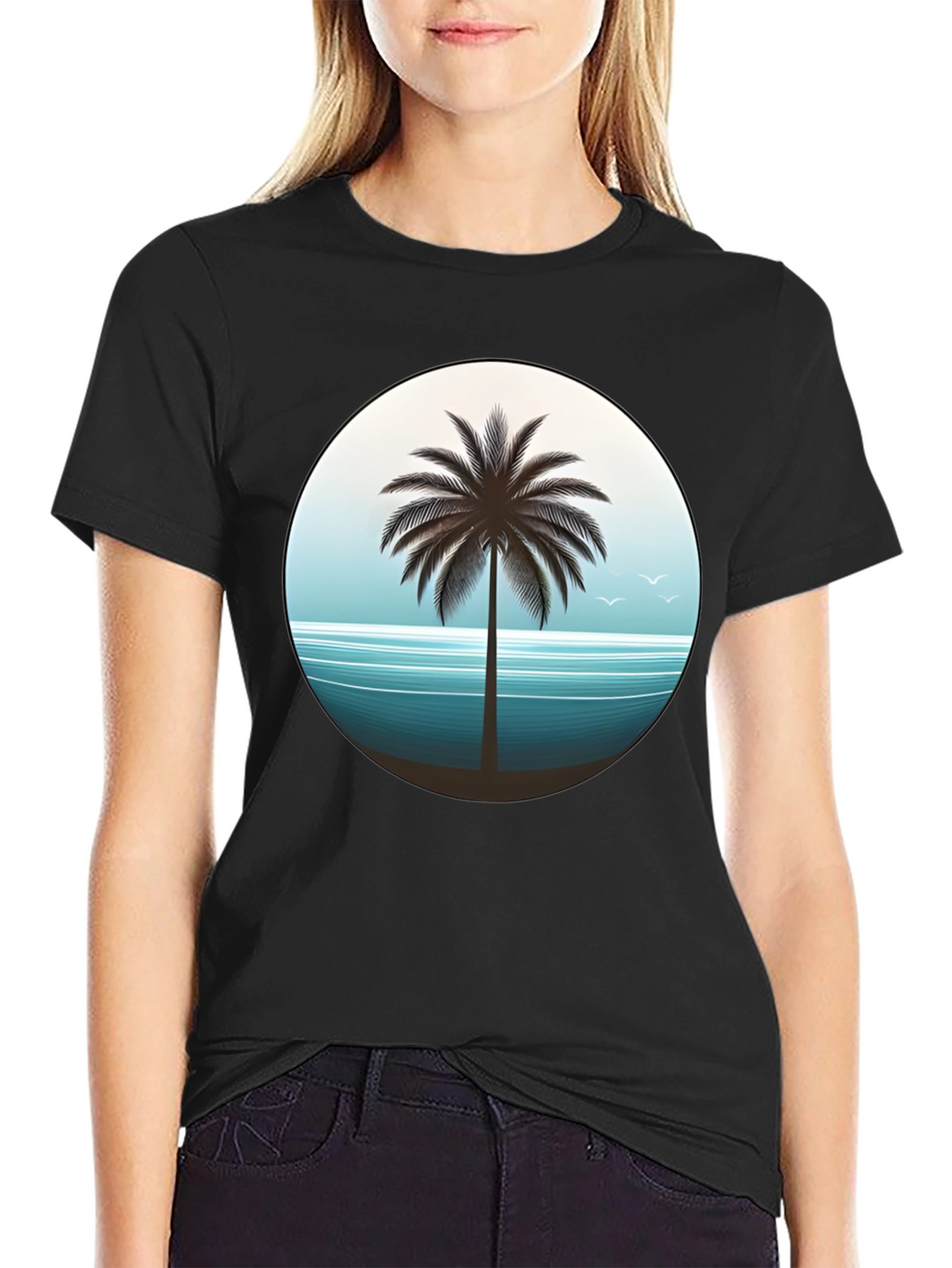 Tropical Palm Tree Graphic Tee - Black Cotton T-Shirt