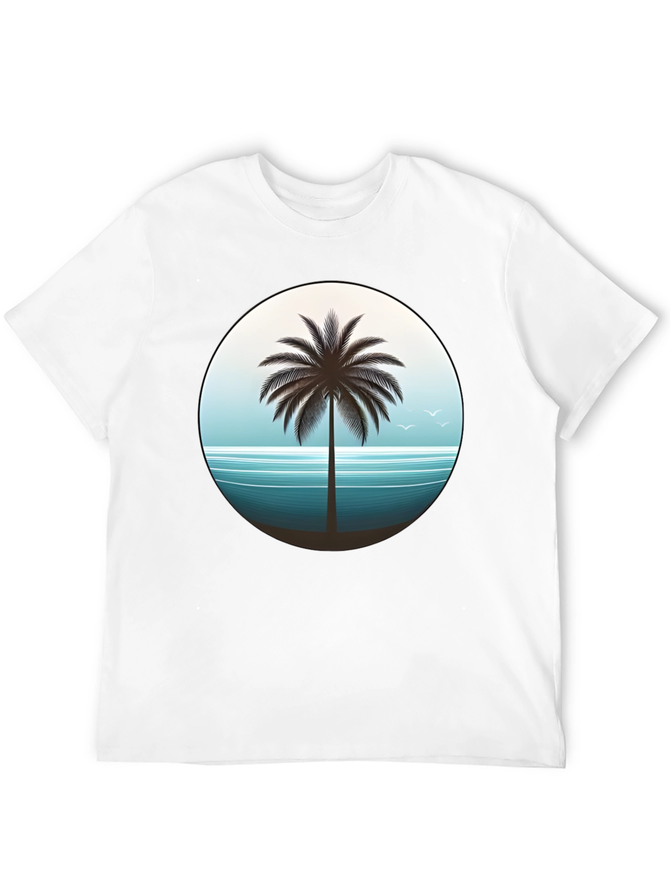 Tropical Palm Tree Graphic Tee - Black Cotton T-Shirt
