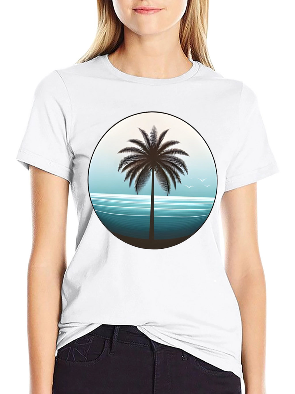 Tropical Palm Tree Graphic Tee - Black Cotton T-Shirt