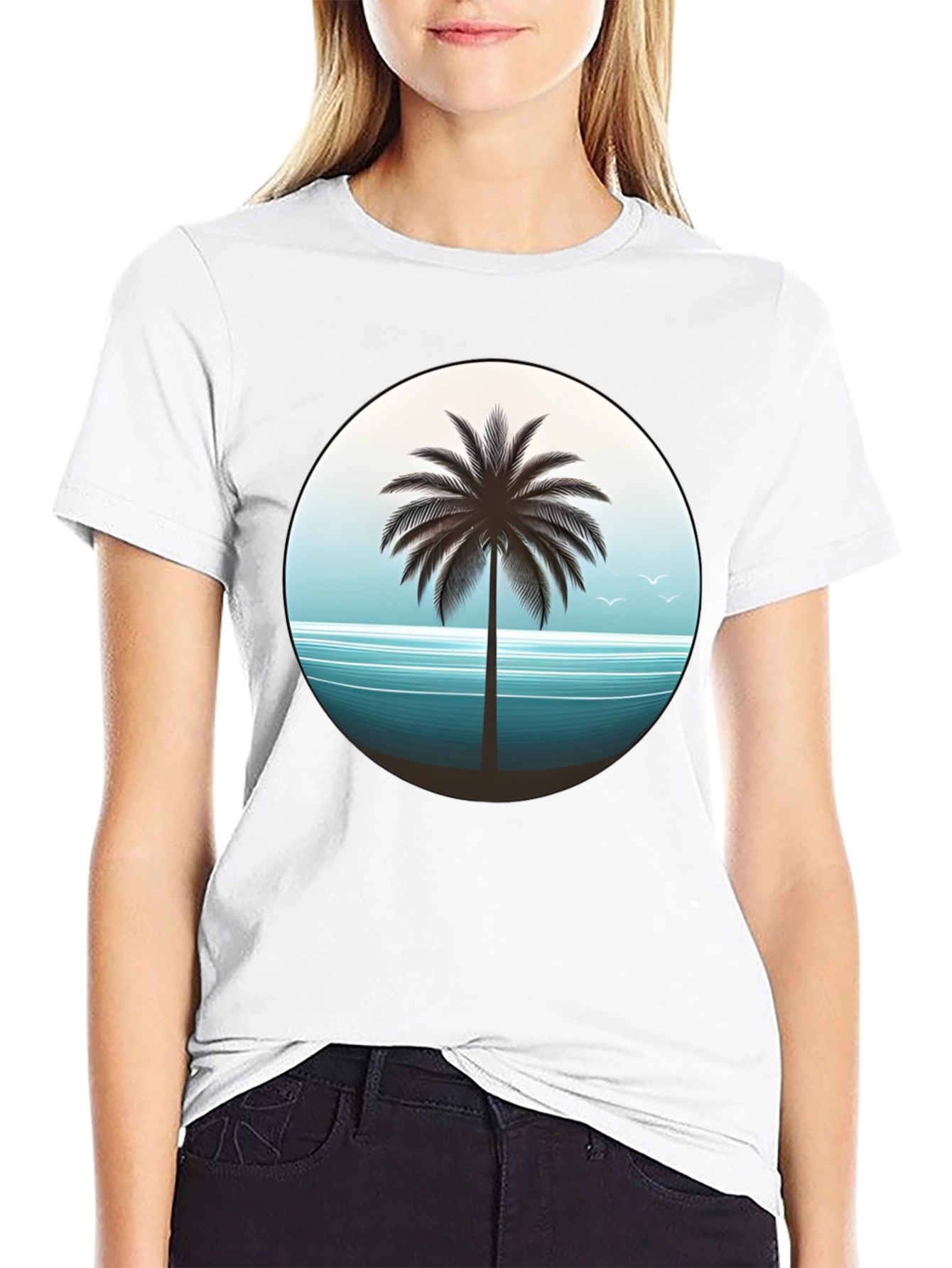 Tropical Palm Tree Graphic Tee - Black Cotton T-Shirt