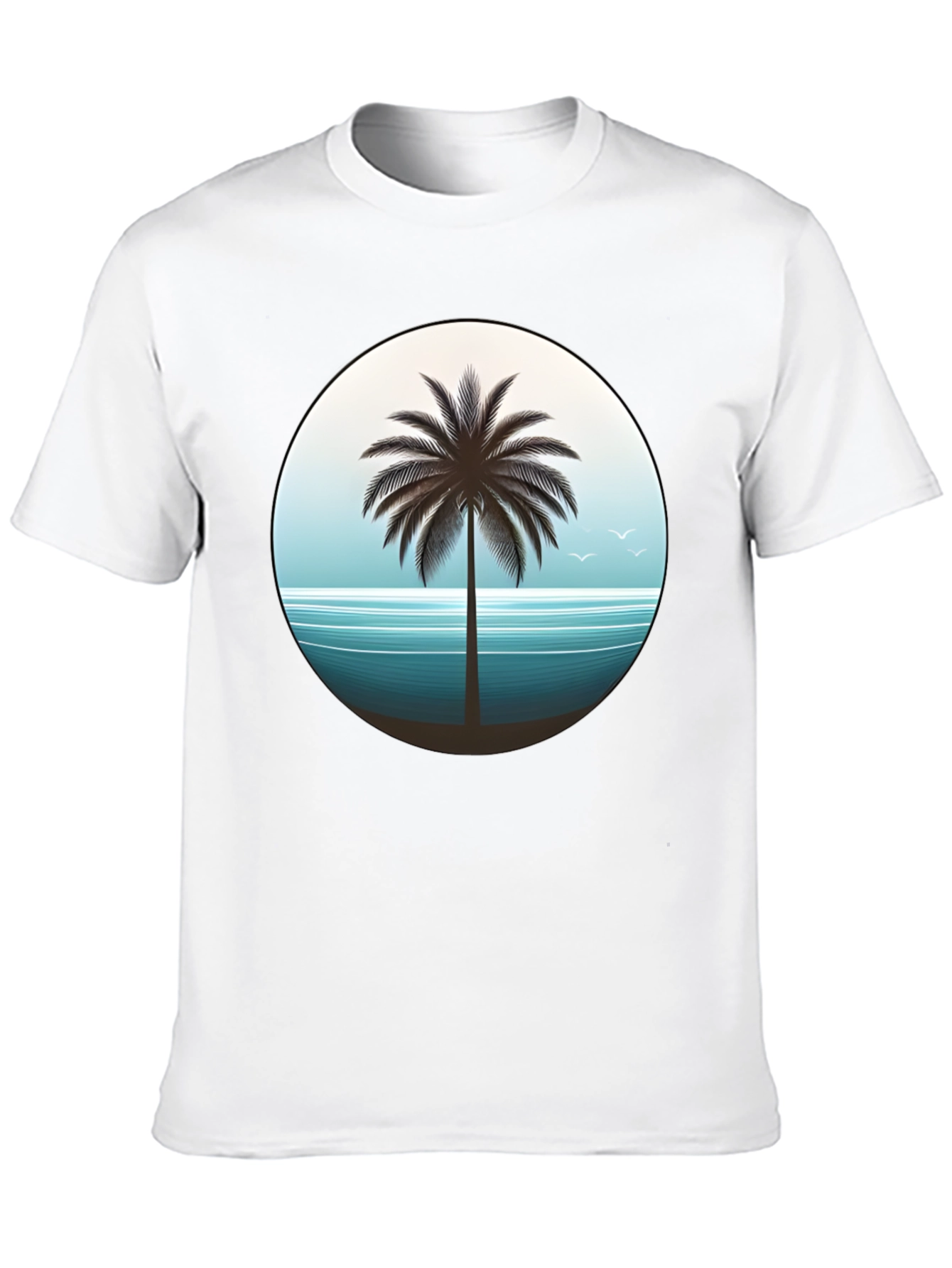 Tropical Palm Tree Graphic Tee - Black Cotton T-Shirt