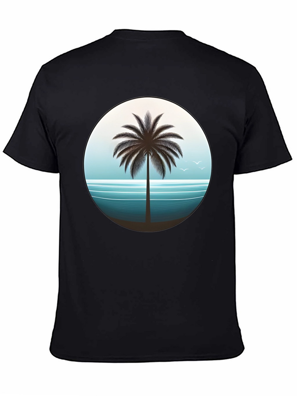 Tropical Palm Tree Graphic Tee - Black Cotton T-Shirt