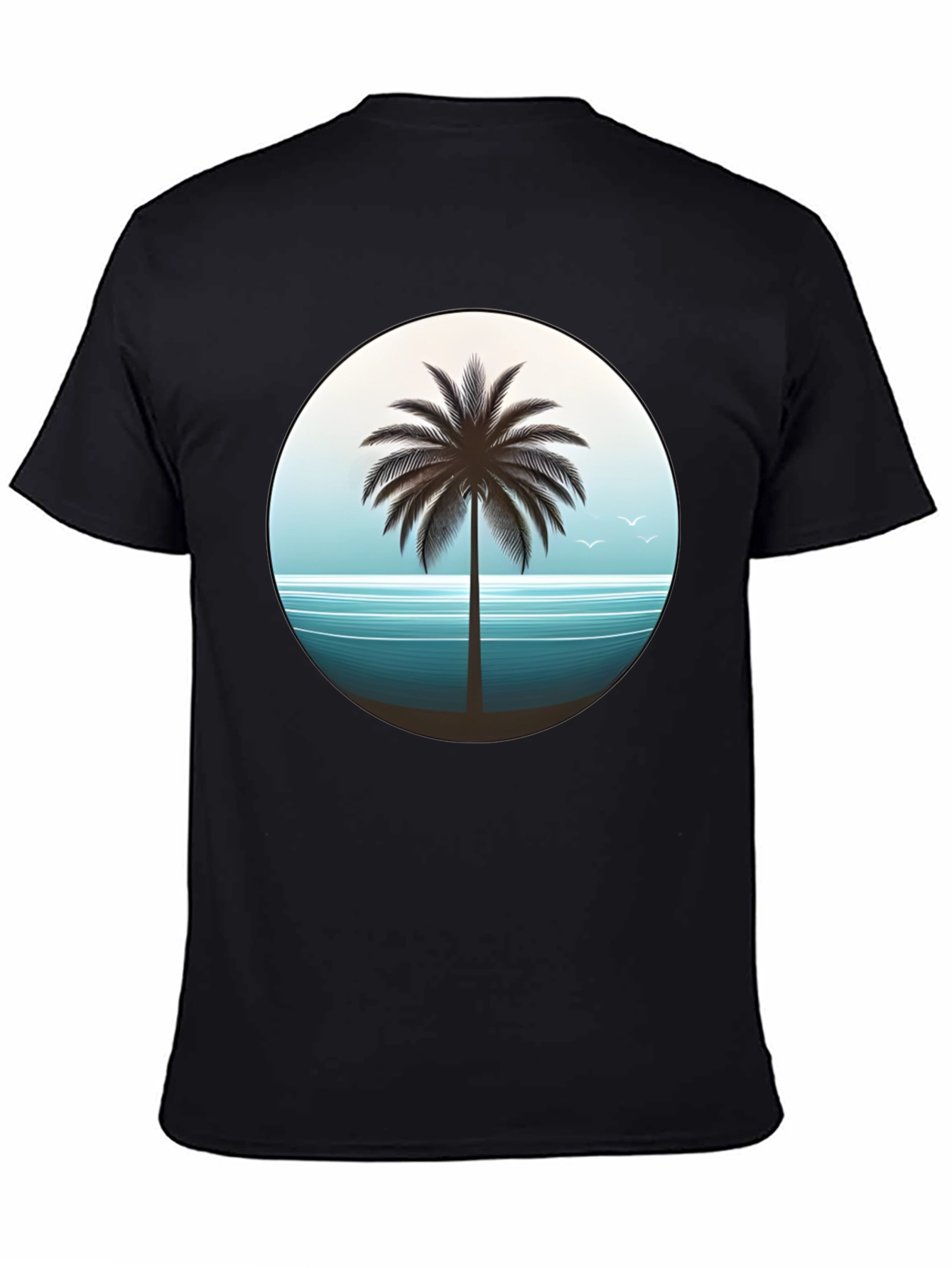 Tropical Palm Tree Graphic Tee - Black Cotton T-Shirt