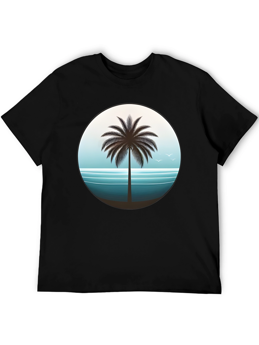 Tropical Palm Tree Graphic Tee - Black Cotton T-Shirt