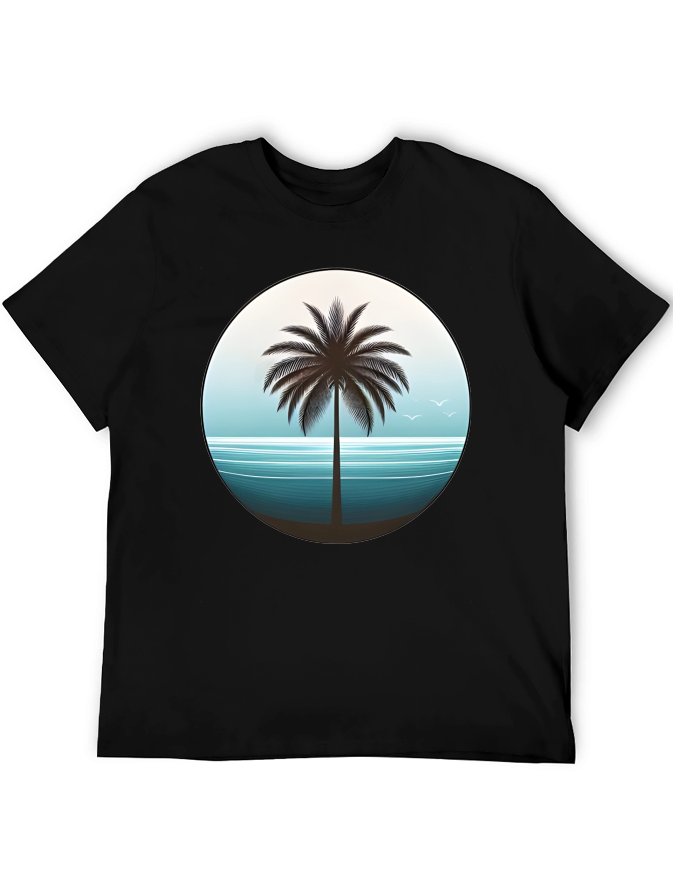 Tropical Palm Tree Graphic Tee - Black Cotton T-Shirt