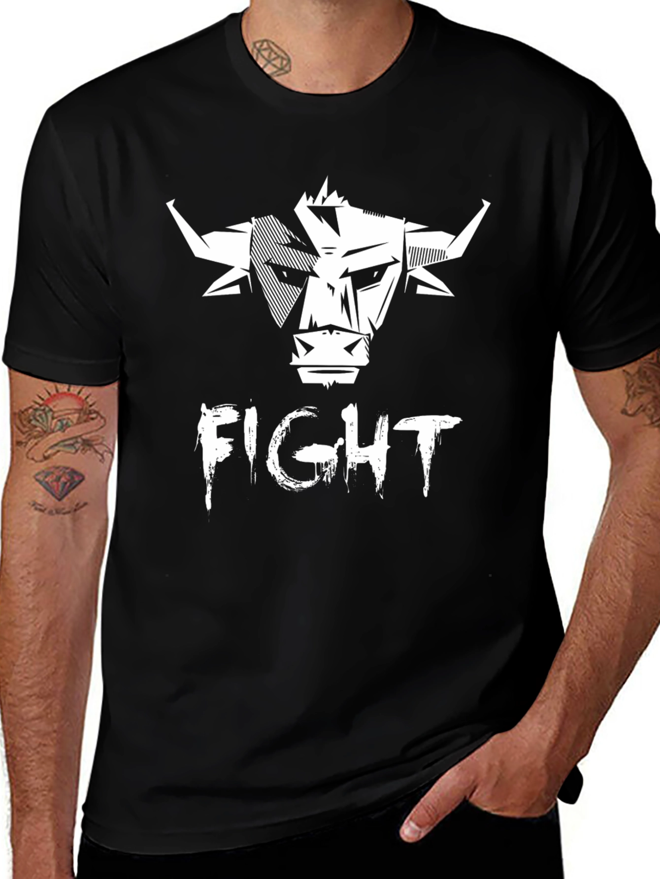 Fight Bull Graphic Print Tee - Black