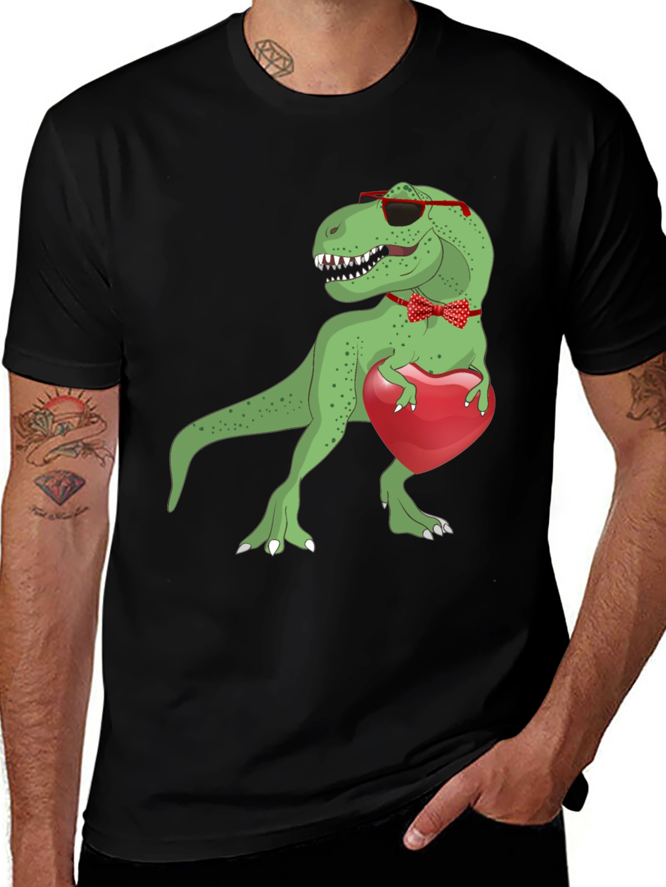 Dino Love T-Shirt: Rex with Heart & Bowtie