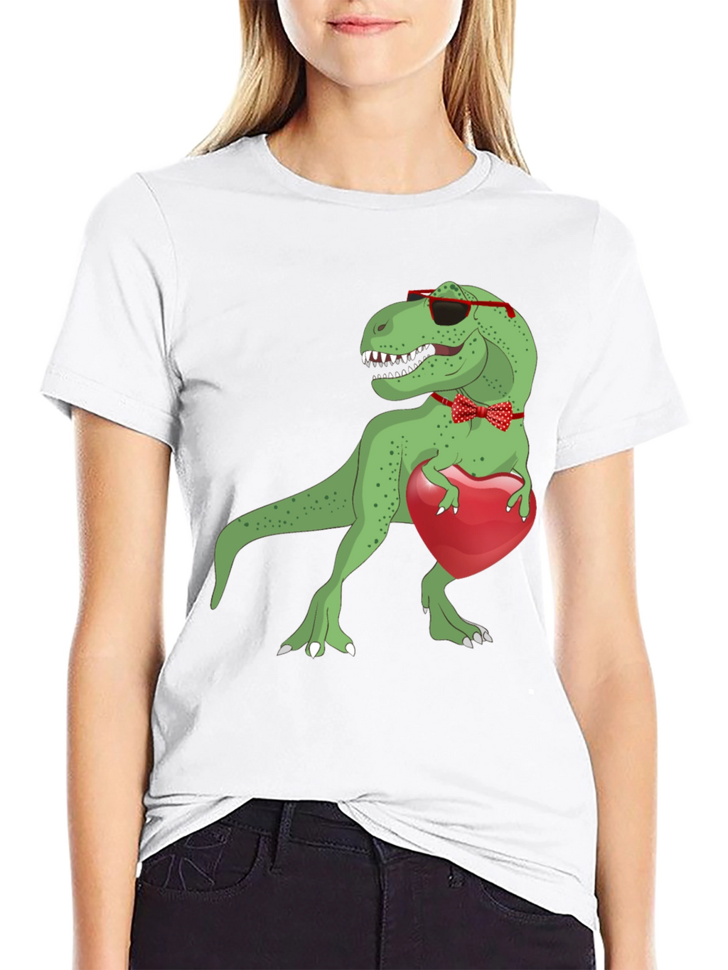 Dino Love T-Shirt: Rex with Heart & Bowtie