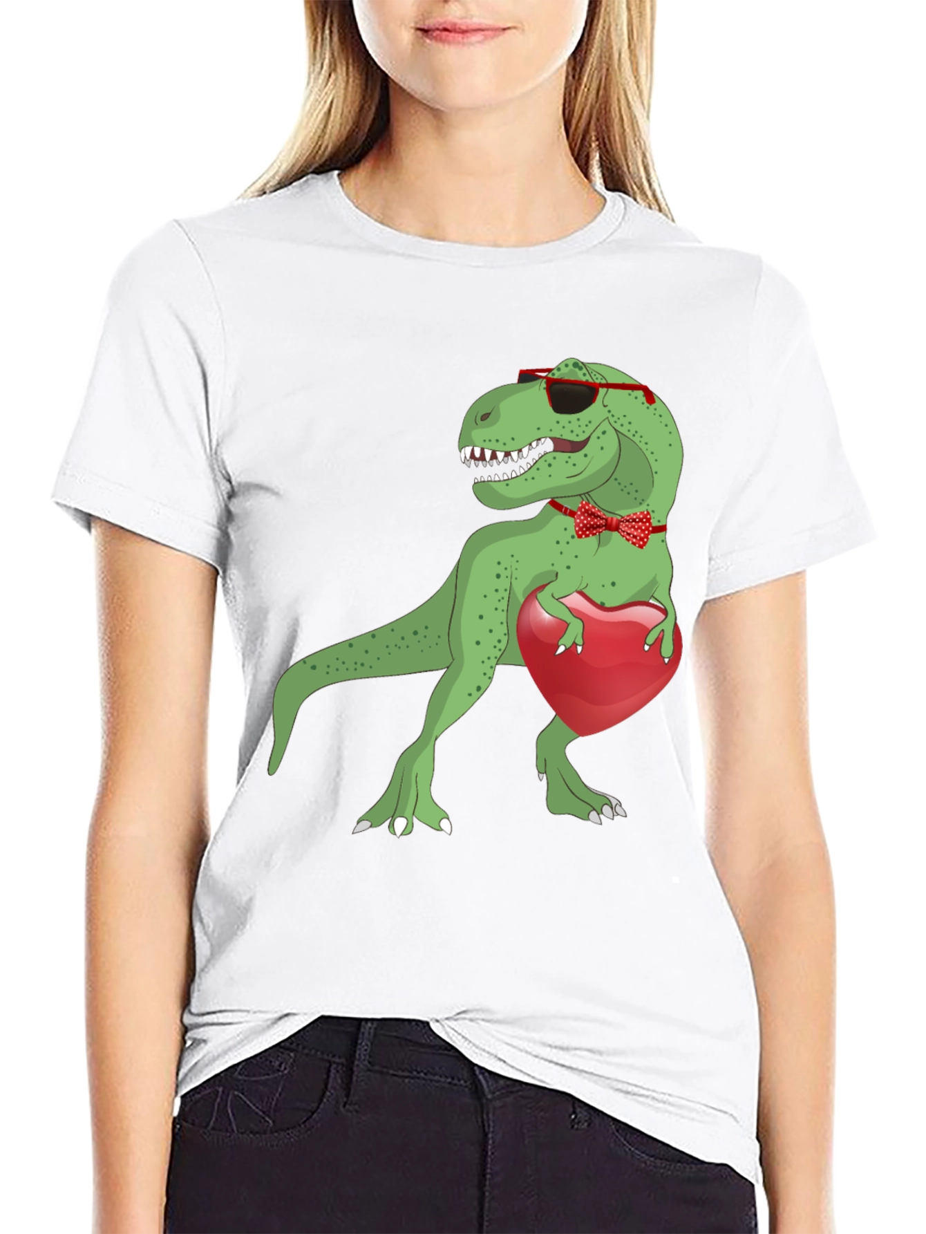 Dino Love T-Shirt: Rex with Heart & Bowtie