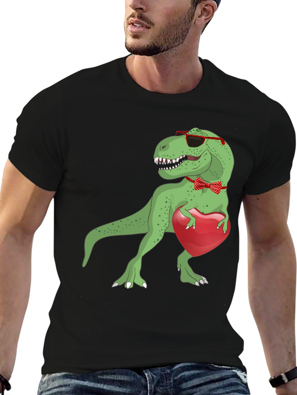 Dino Love T-Shirt: Rex with Heart & Bowtie