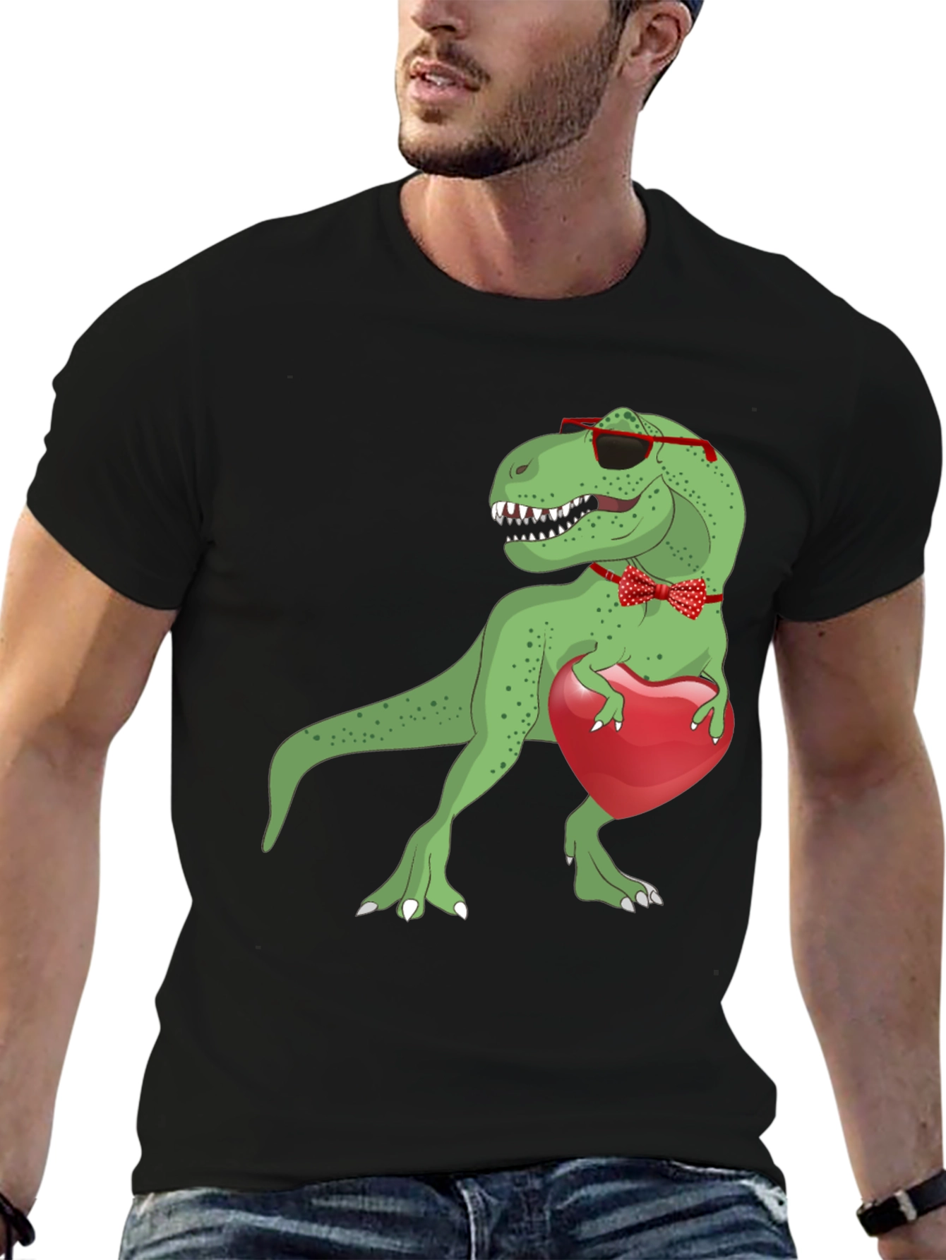 Dino Love T-Shirt: Rex with Heart & Bowtie