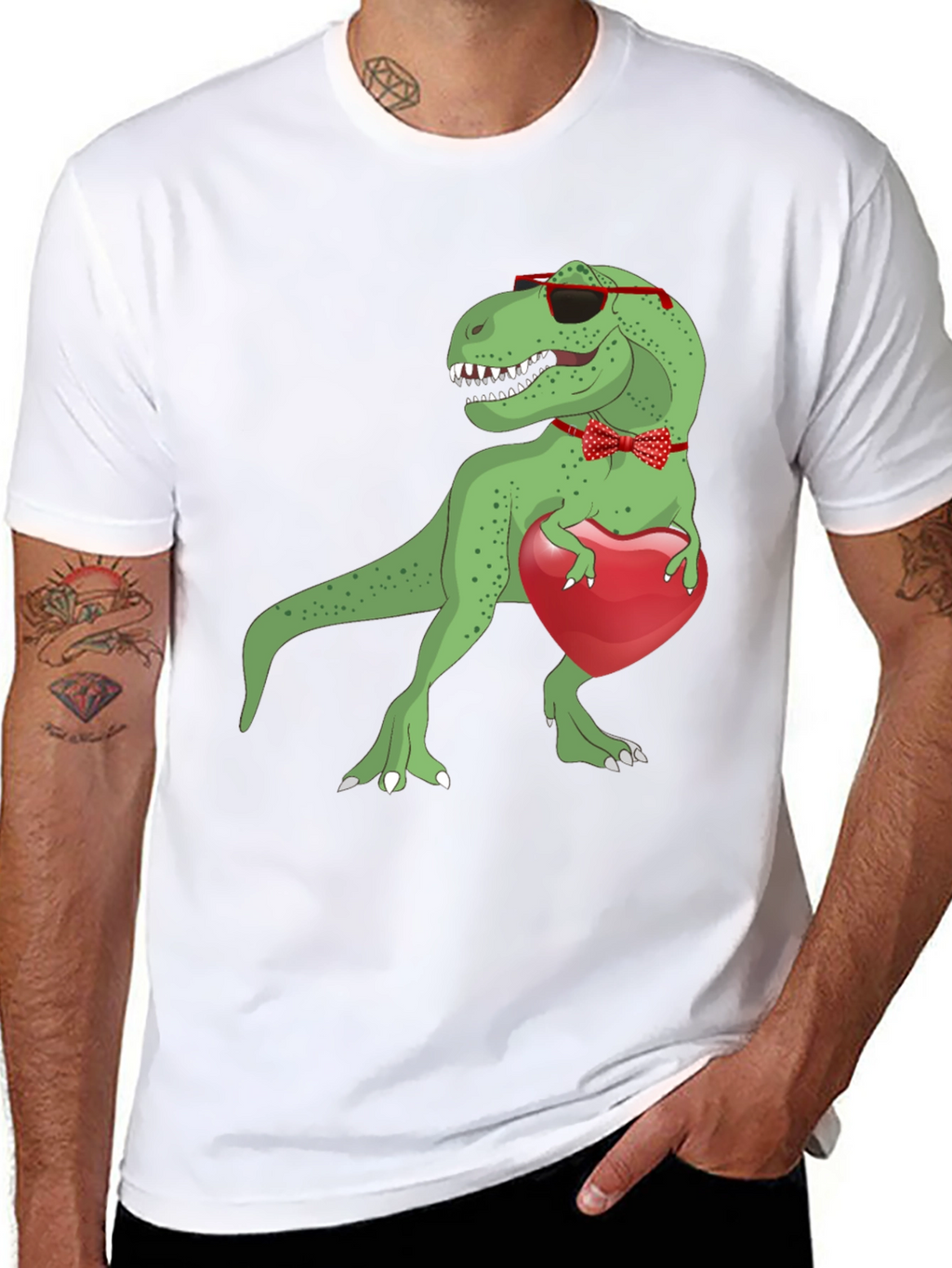 Dino Love T-Shirt: Rex with Heart & Bowtie