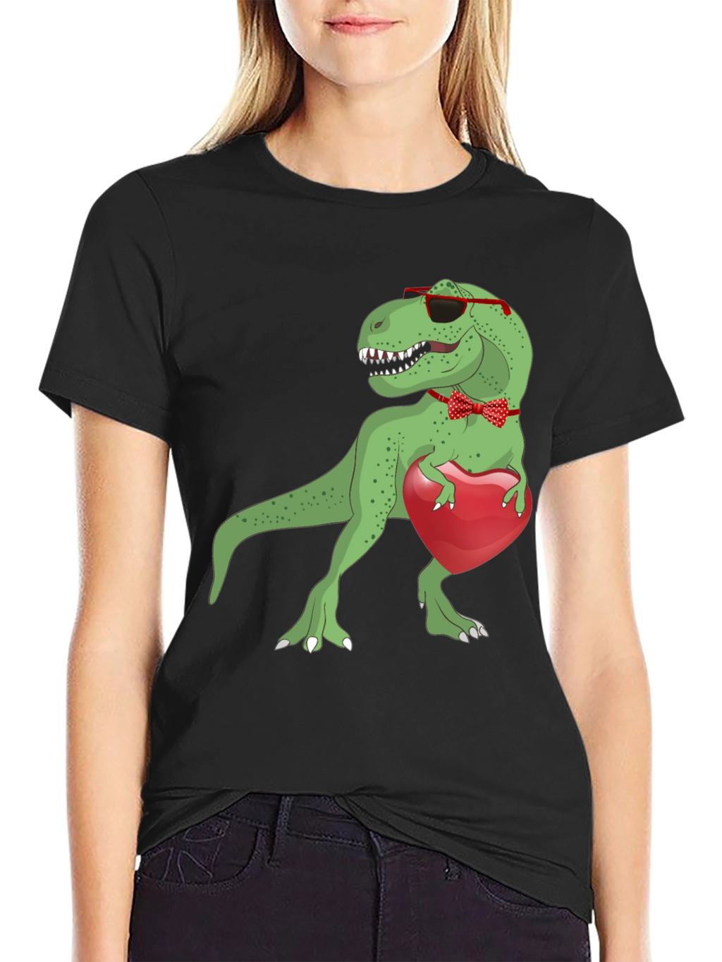 Dino Love T-Shirt: Rex with Heart & Bowtie