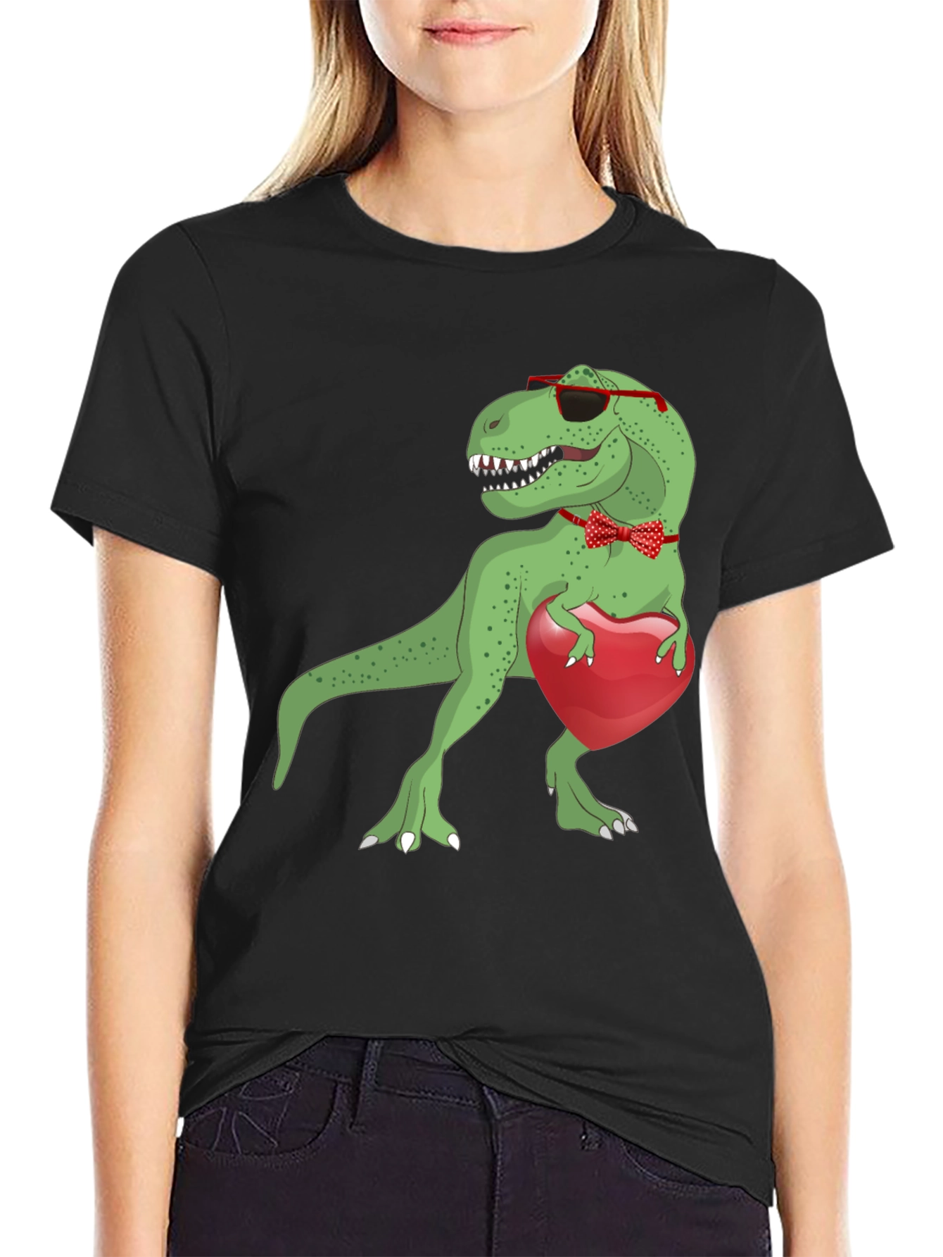 Dino Love T-Shirt: Rex with Heart & Bowtie