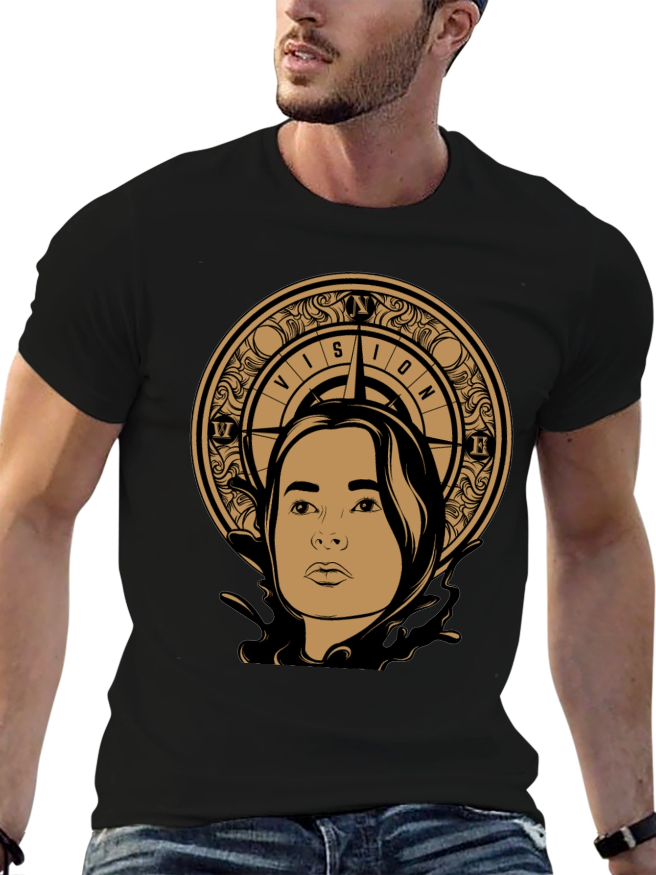 Vision Compass Graphic Tee - Stylish Unisex Black T-Shirt