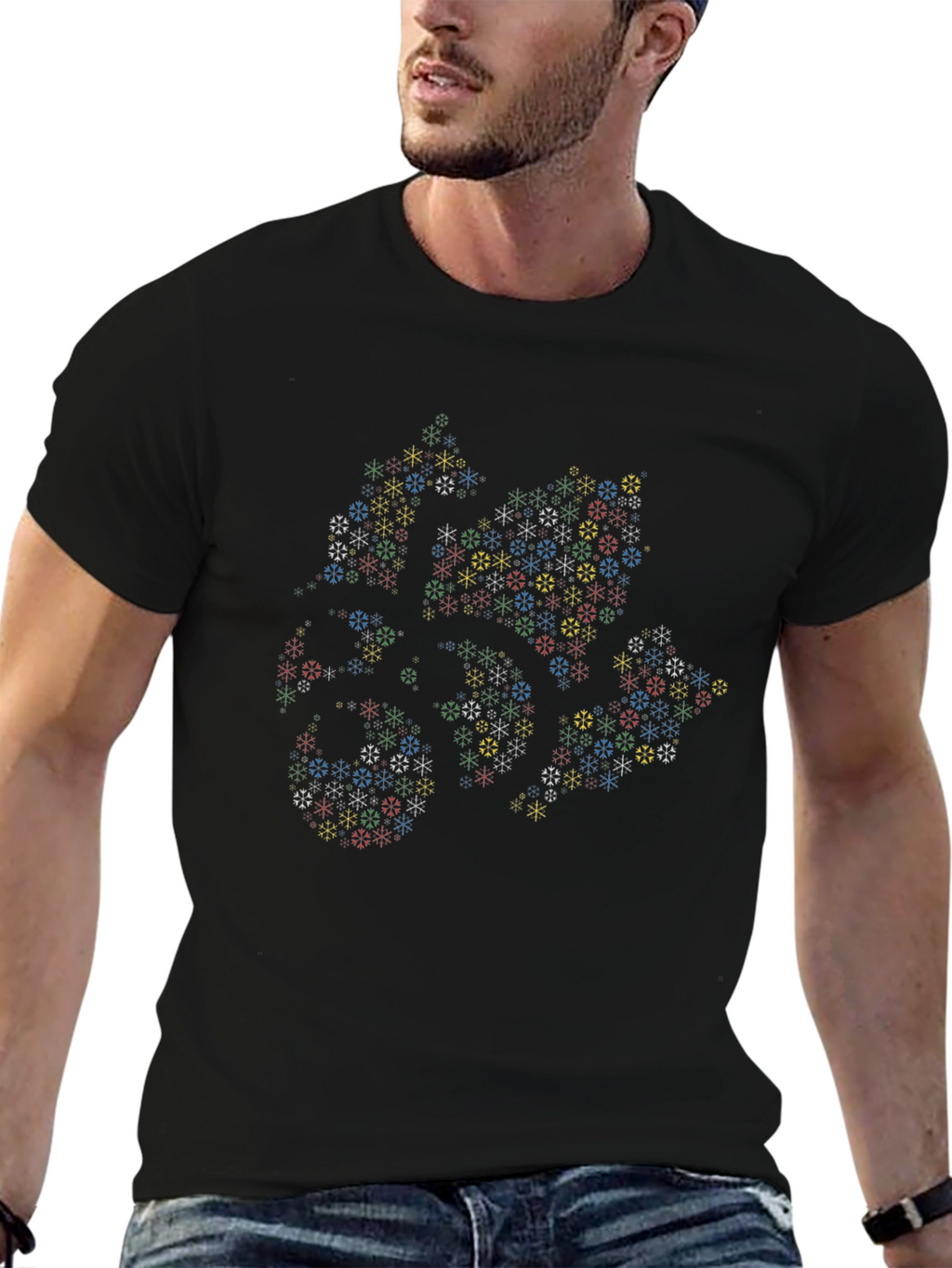 Abstract Geometric Snowflake T-Shirt - Black
