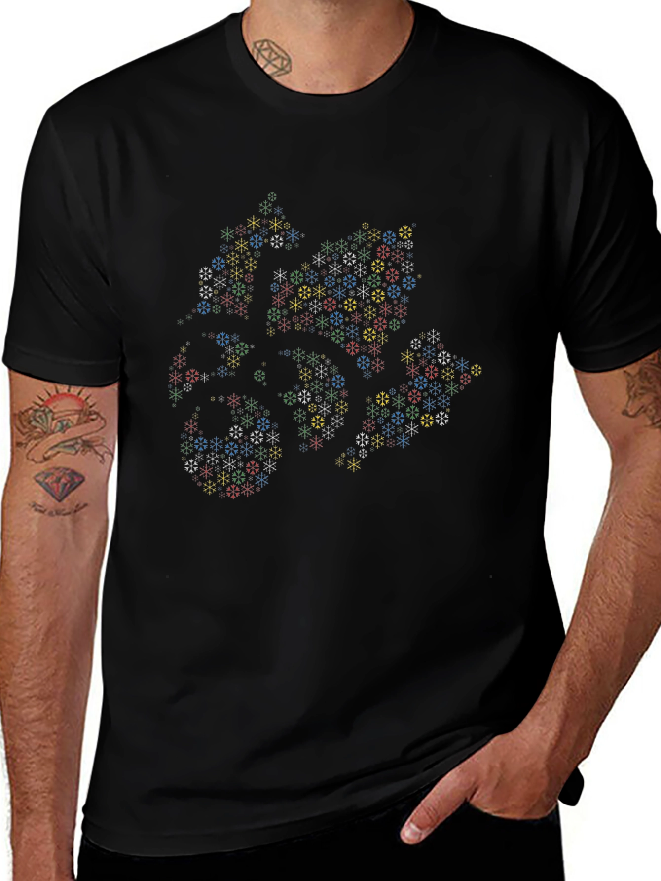Abstract Geometric Snowflake T-Shirt - Black
