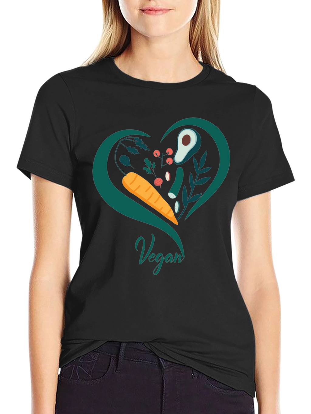 Vegan Heart T-Shirt - Black Casual Fit